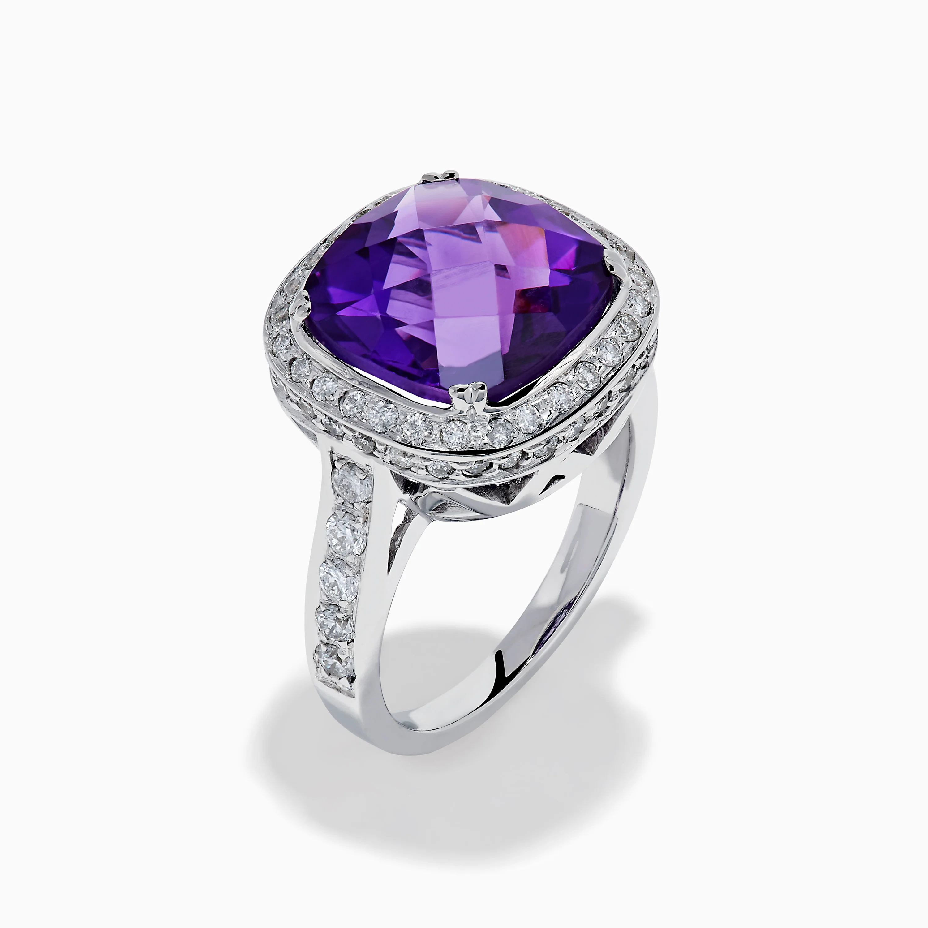 18K White Gold Amethyst and Diamond Cushion Halo Cocktail Ring - Image 4