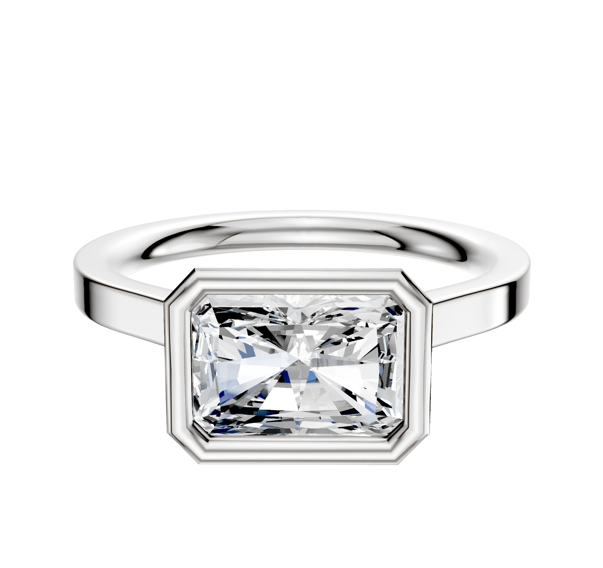18K White Gold Bezel Full Bezel East/West Cathedral Flat 2.0mm Engagement Ring