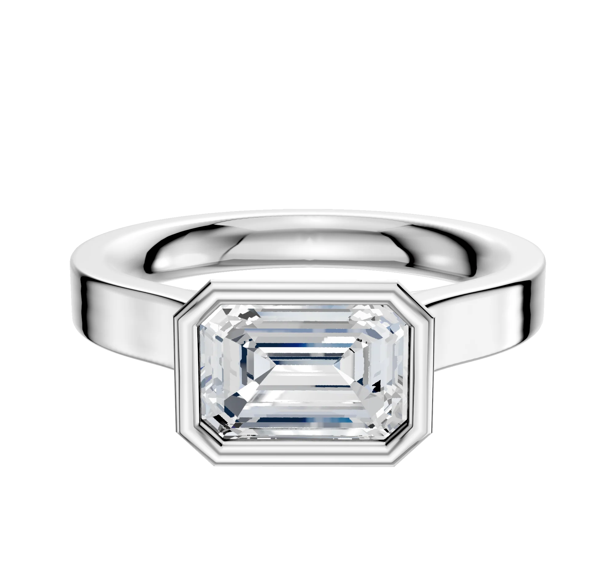 18K White Gold Bezel Full Bezel East/West Cathedral Flat 3.0mm Engagement Ring