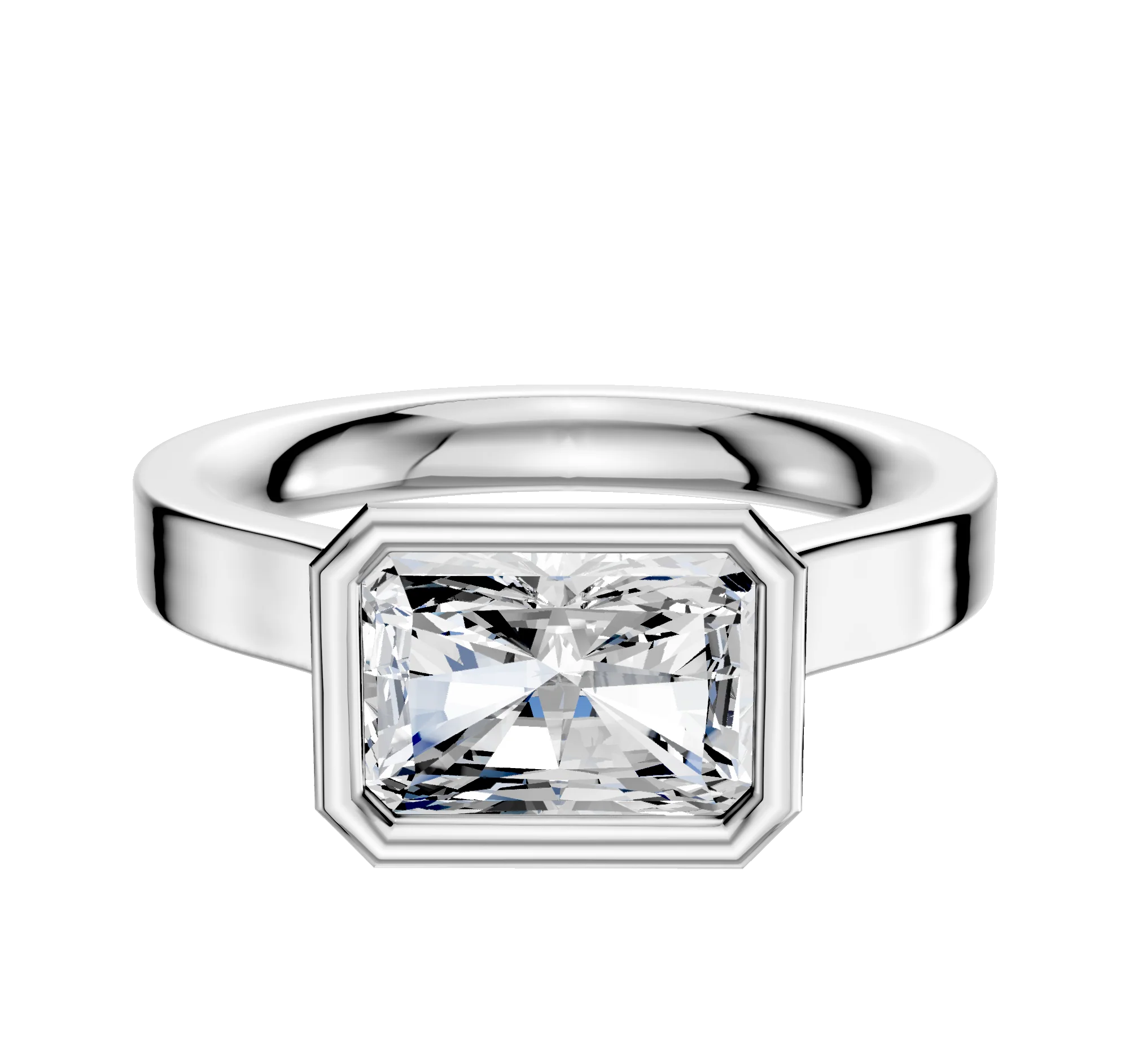 18K White Gold Bezel Full Bezel East/West Cathedral Flat 3.0mm Engagement Ring