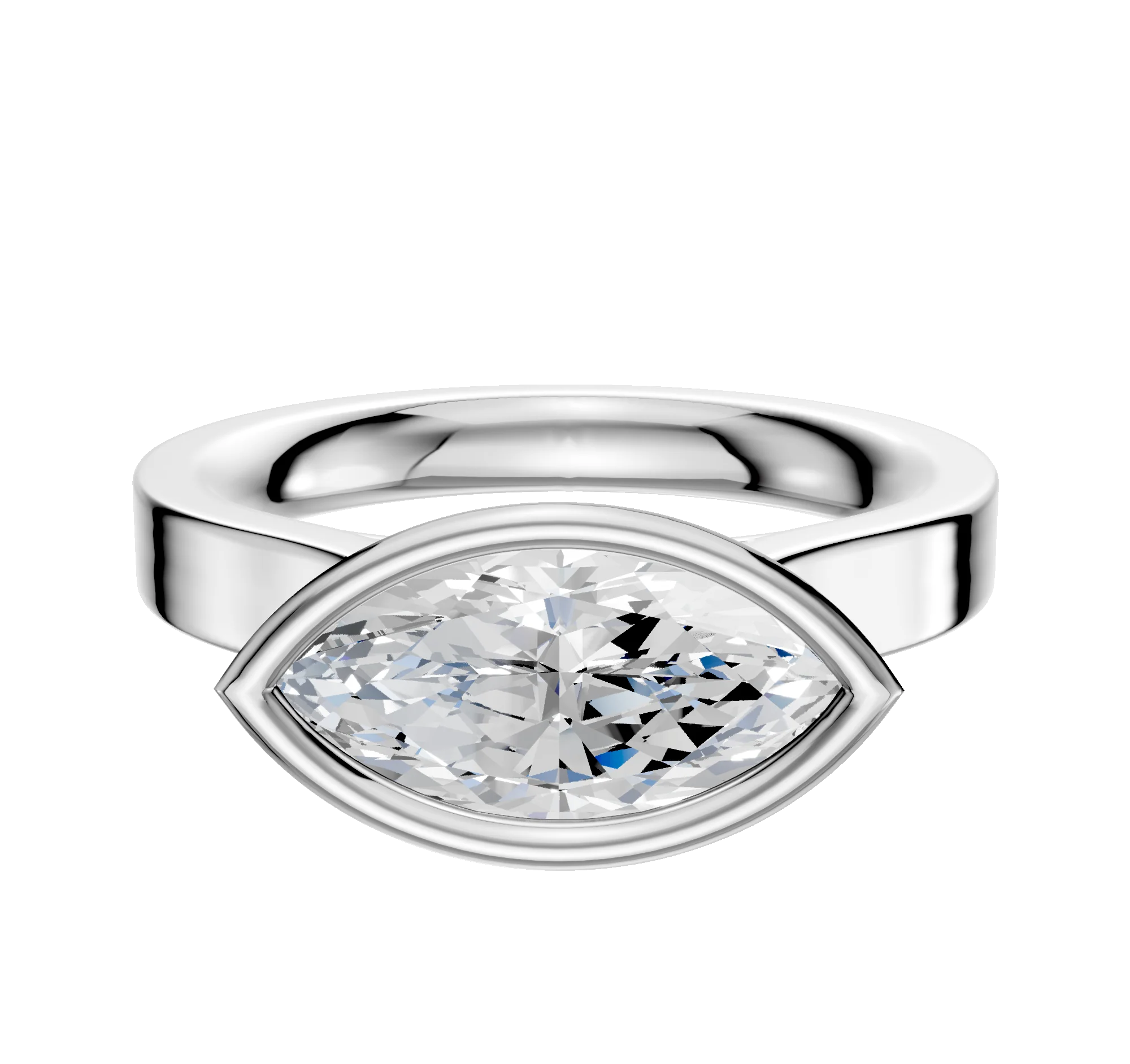 18K White Gold Bezel Full Bezel East/West Cathedral Flat 3.0mm Engagement Ring
