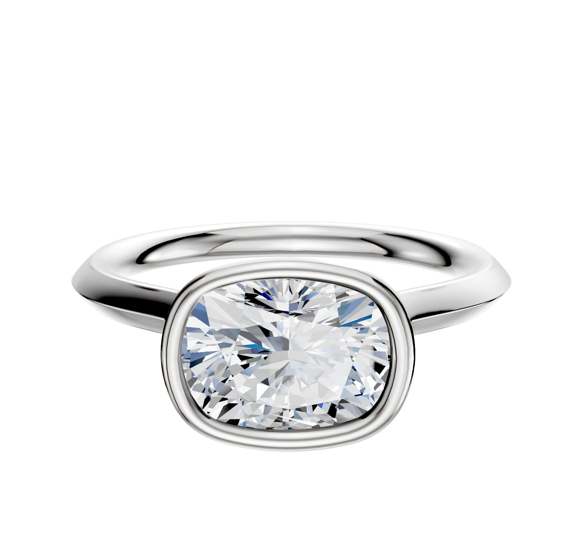 18K White Gold Bezel Full Bezel East/West Cathedral Knife Edge 2.0mm Engagement Ring