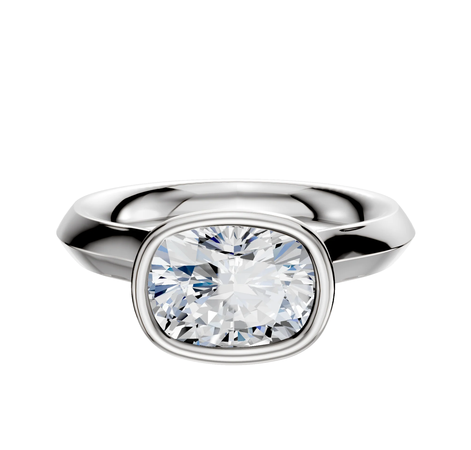 18K White Gold Bezel Full Bezel East/West Cathedral Knife Edge 3.0mm Engagement Ring
