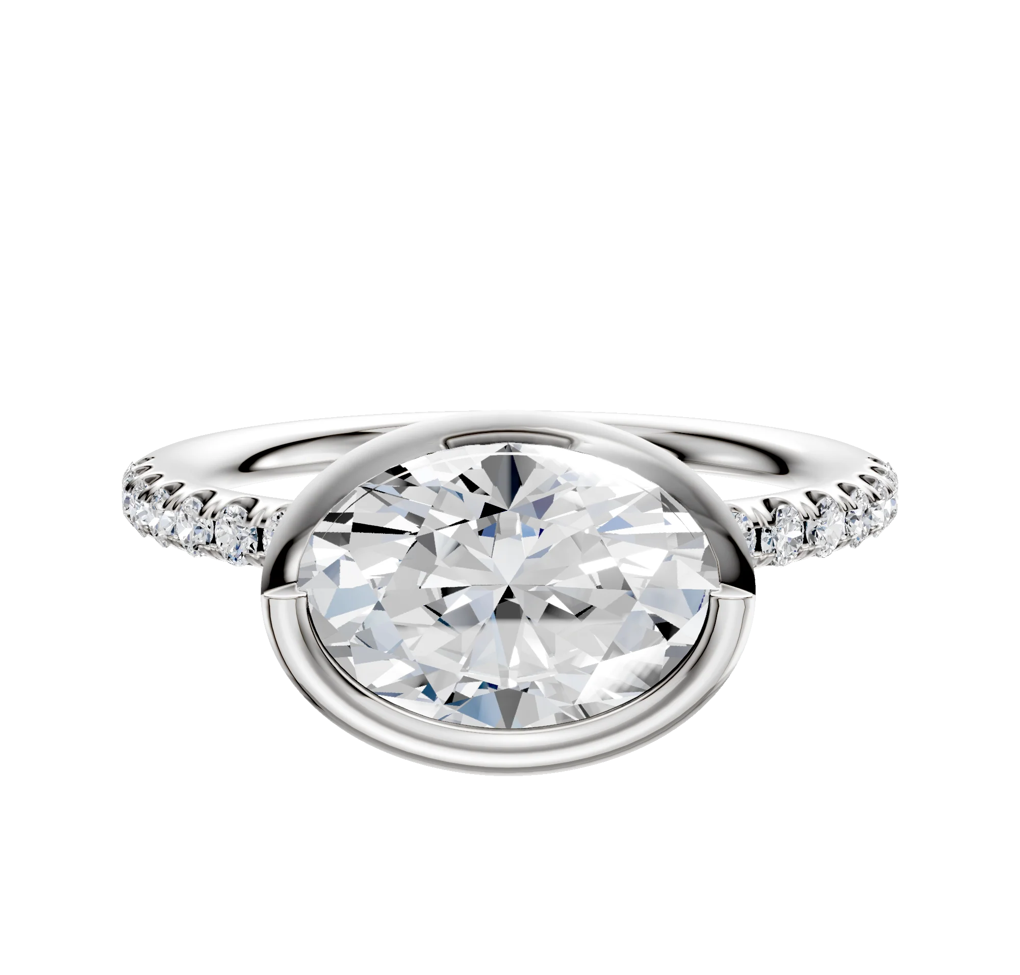 18K White Gold Bezel Full Bezel East/West Classic Dome 1-Row-Pave 2.5mm Engagement Ring