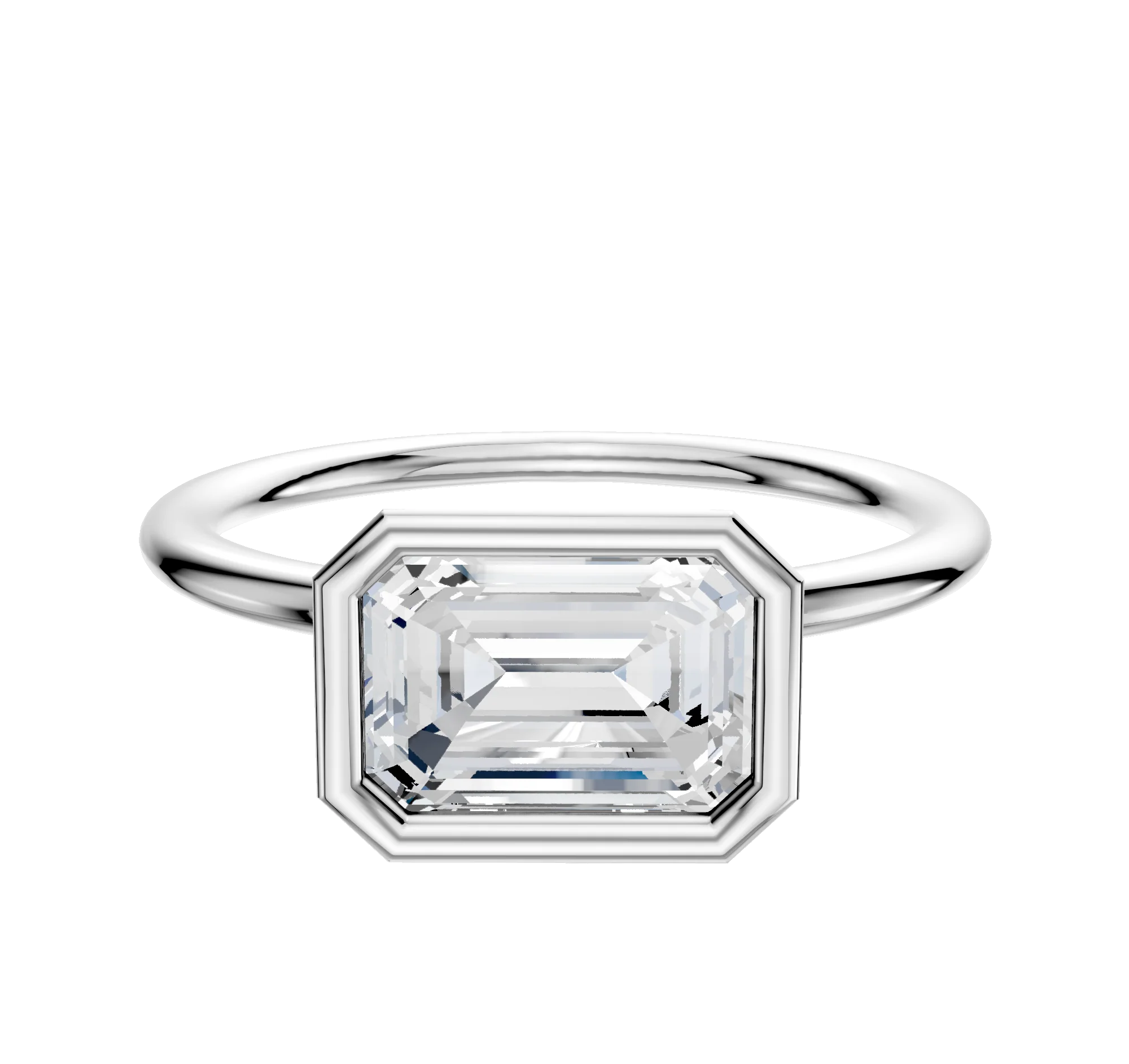 18K White Gold Bezel Full Bezel East/West Classic Dome 1.5mm Engagement Ring