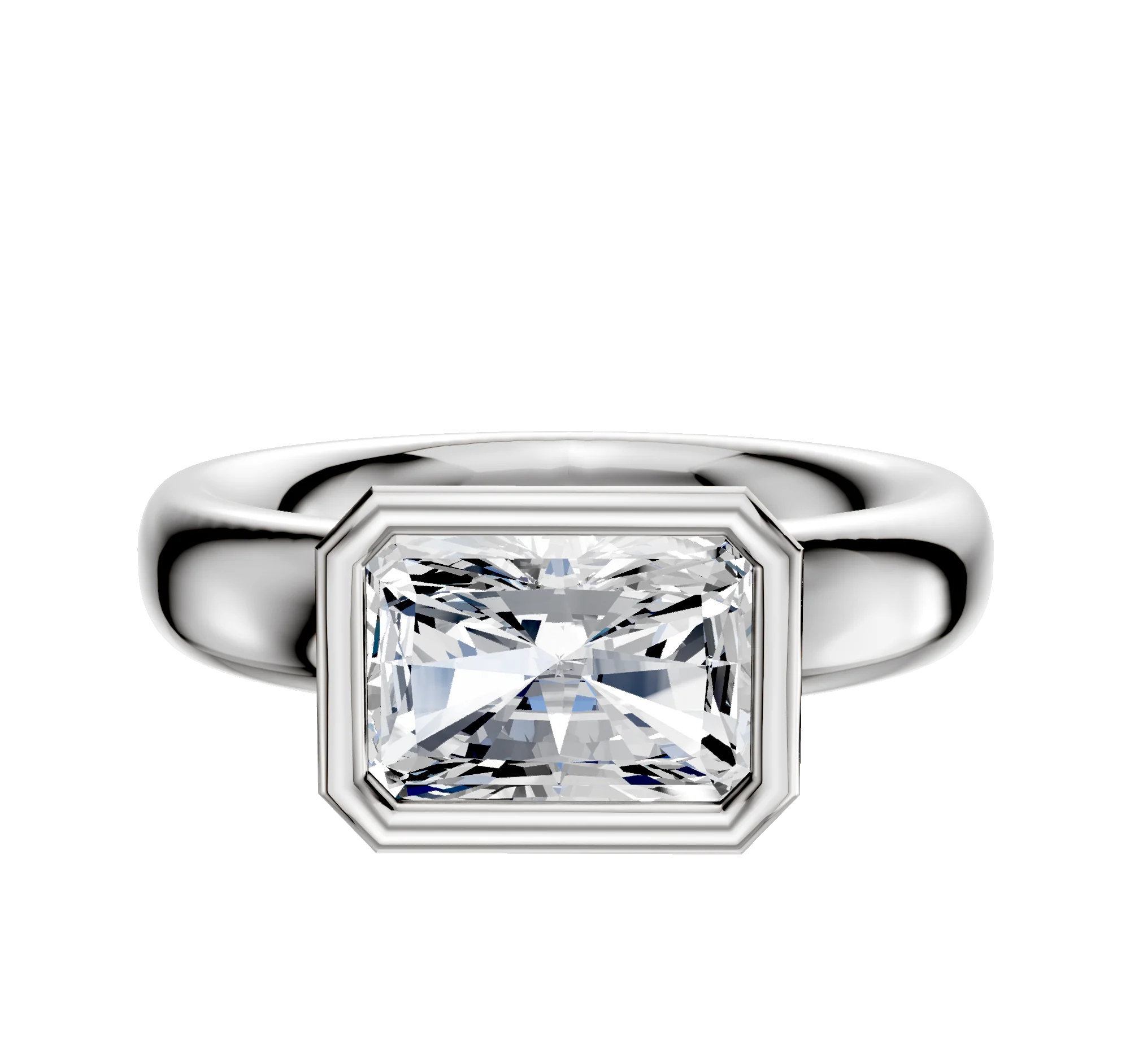 18K White Gold Bezel Full Bezel East/West Classic Dome 4.0mm Engagement Ring