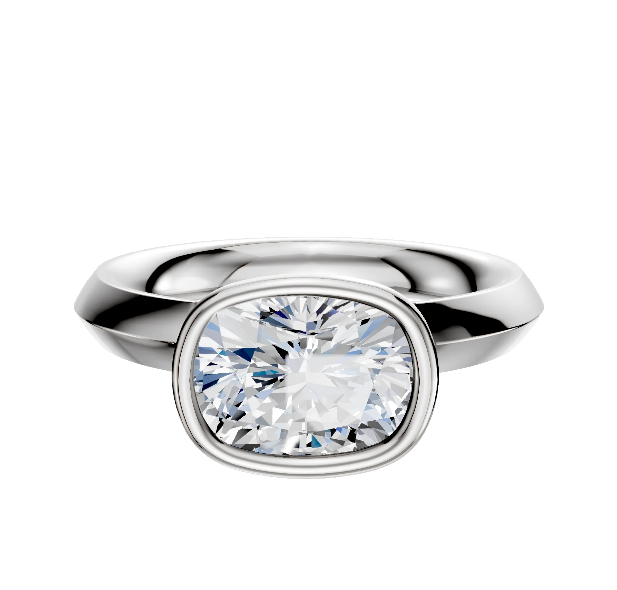 18K White Gold Bezel Full Bezel East/West Classic Knife Edge 3.0mm Engagement Ring