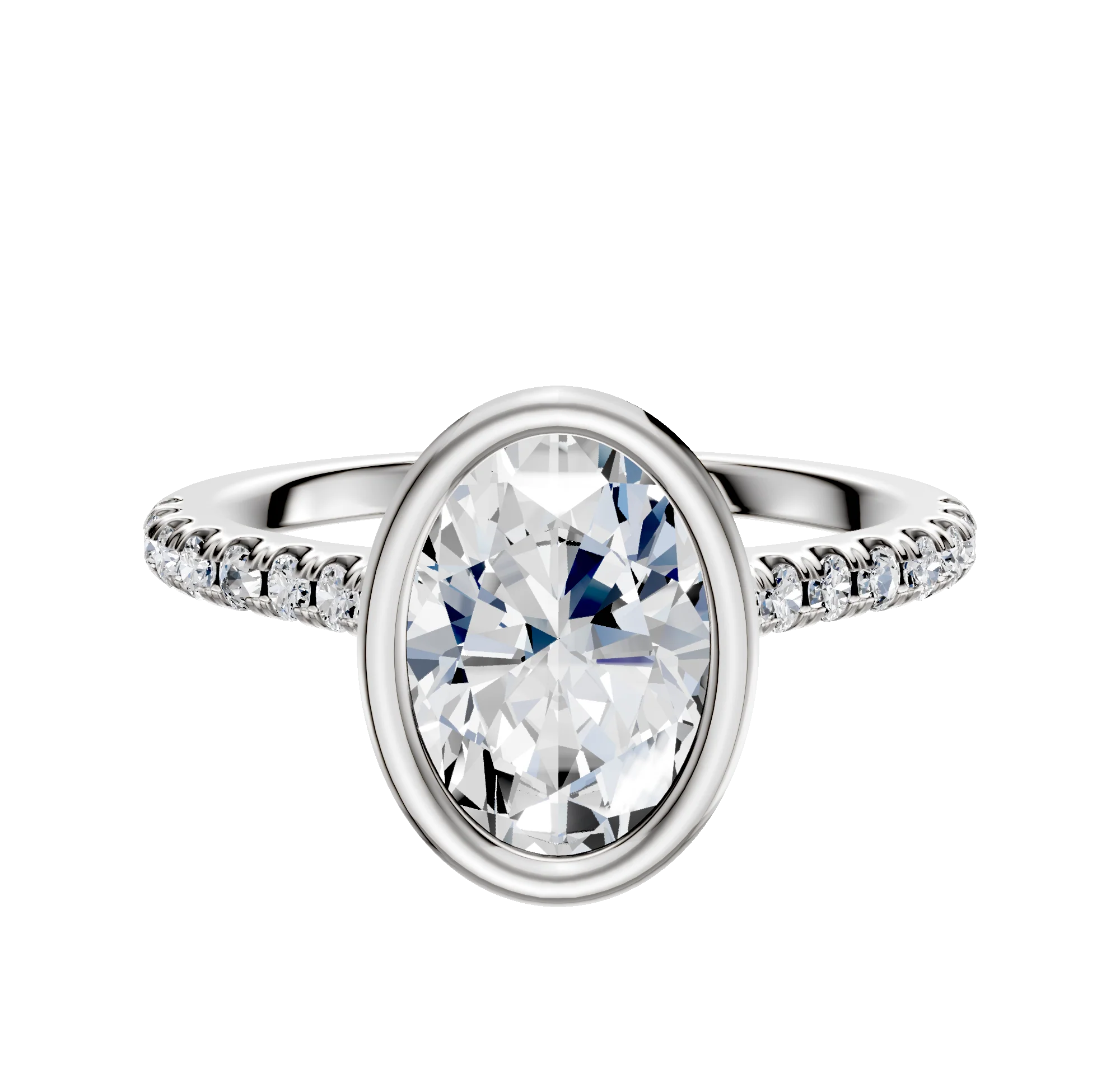 18K White Gold Bezel Full Bezel North/South Cathedral Dome 1-Row-Pave 2.5mm Engagement Ring