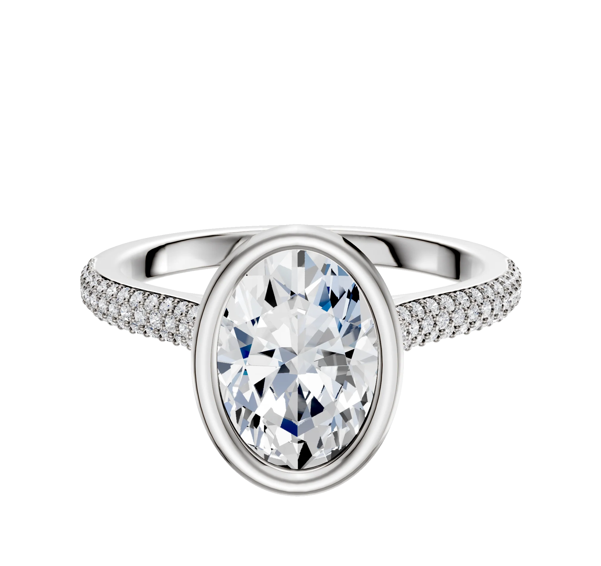 18K White Gold Bezel Full Bezel North/South Cathedral Dome 3-Row-Pave 2.0mm Engagement Ring