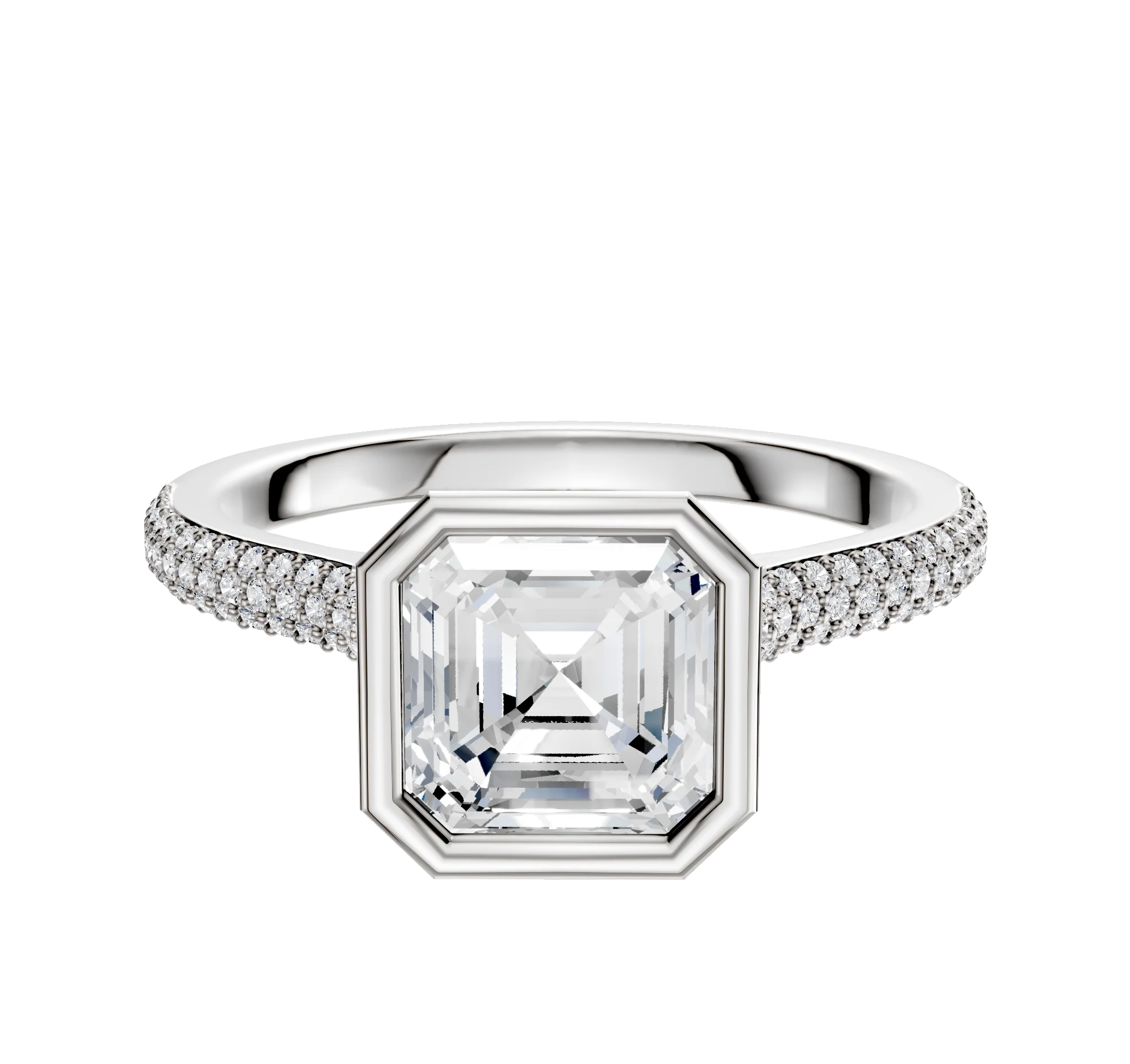 18K White Gold Bezel Full Bezel North/South Cathedral Dome 3-Row-Pave 2.0mm Engagement Ring