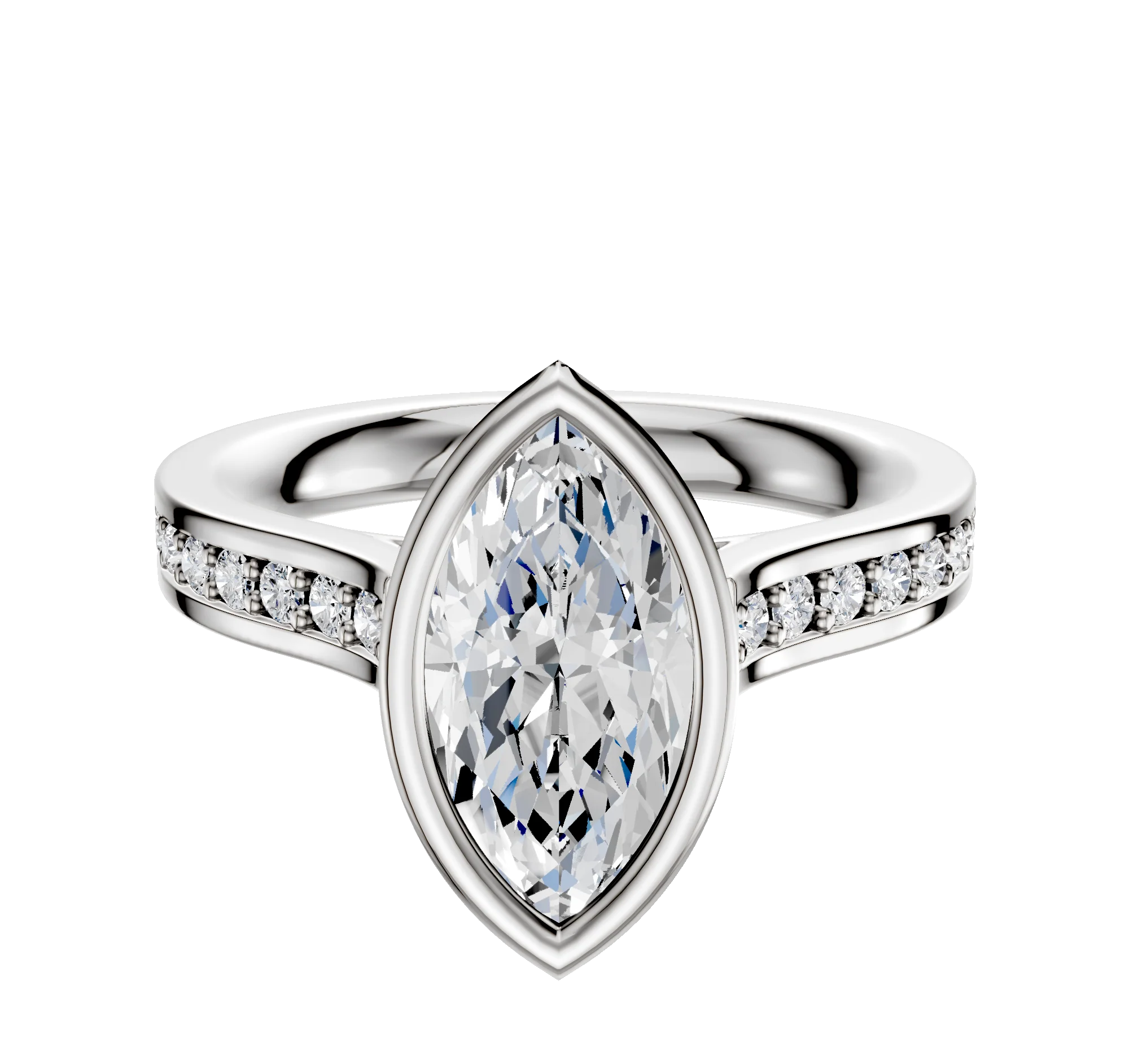 18K White Gold Bezel Full Bezel North/South Cathedral Flat 1-Row-Pave 2.5mm Engagement Ring