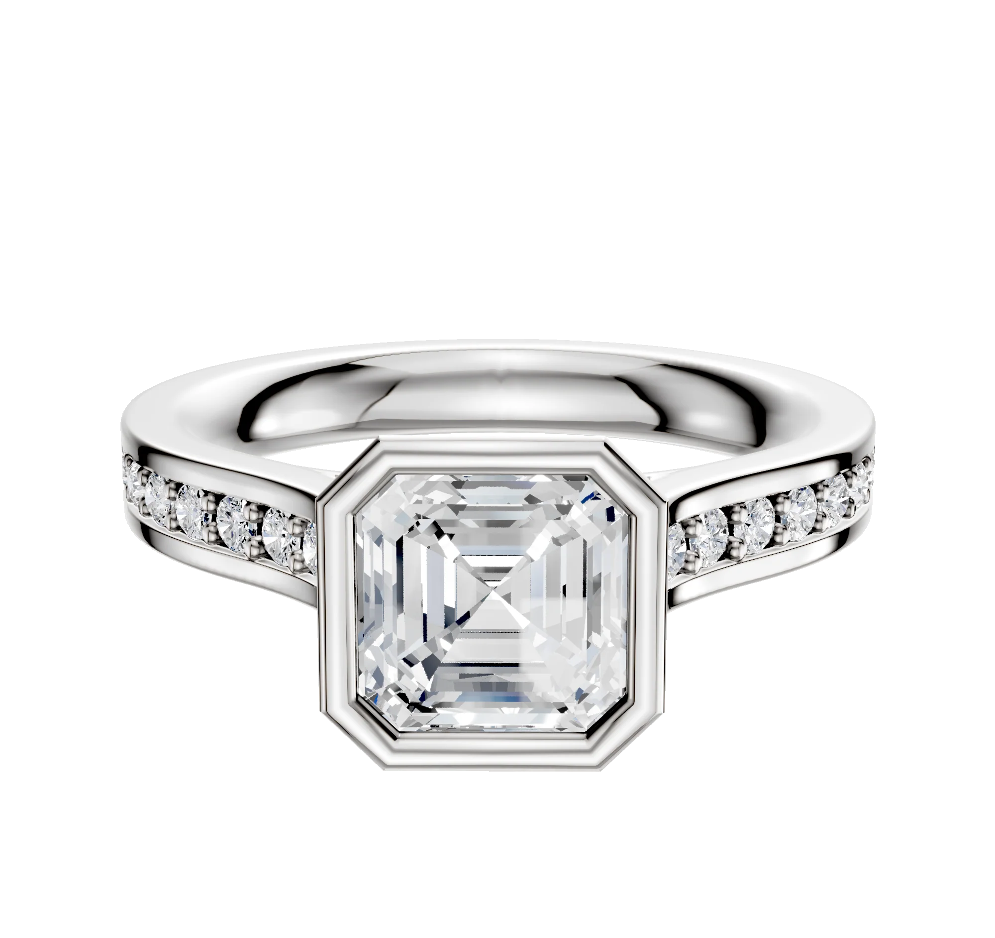 18K White Gold Bezel Full Bezel North/South Cathedral Flat 1-Row-Pave 2.5mm Engagement Ring