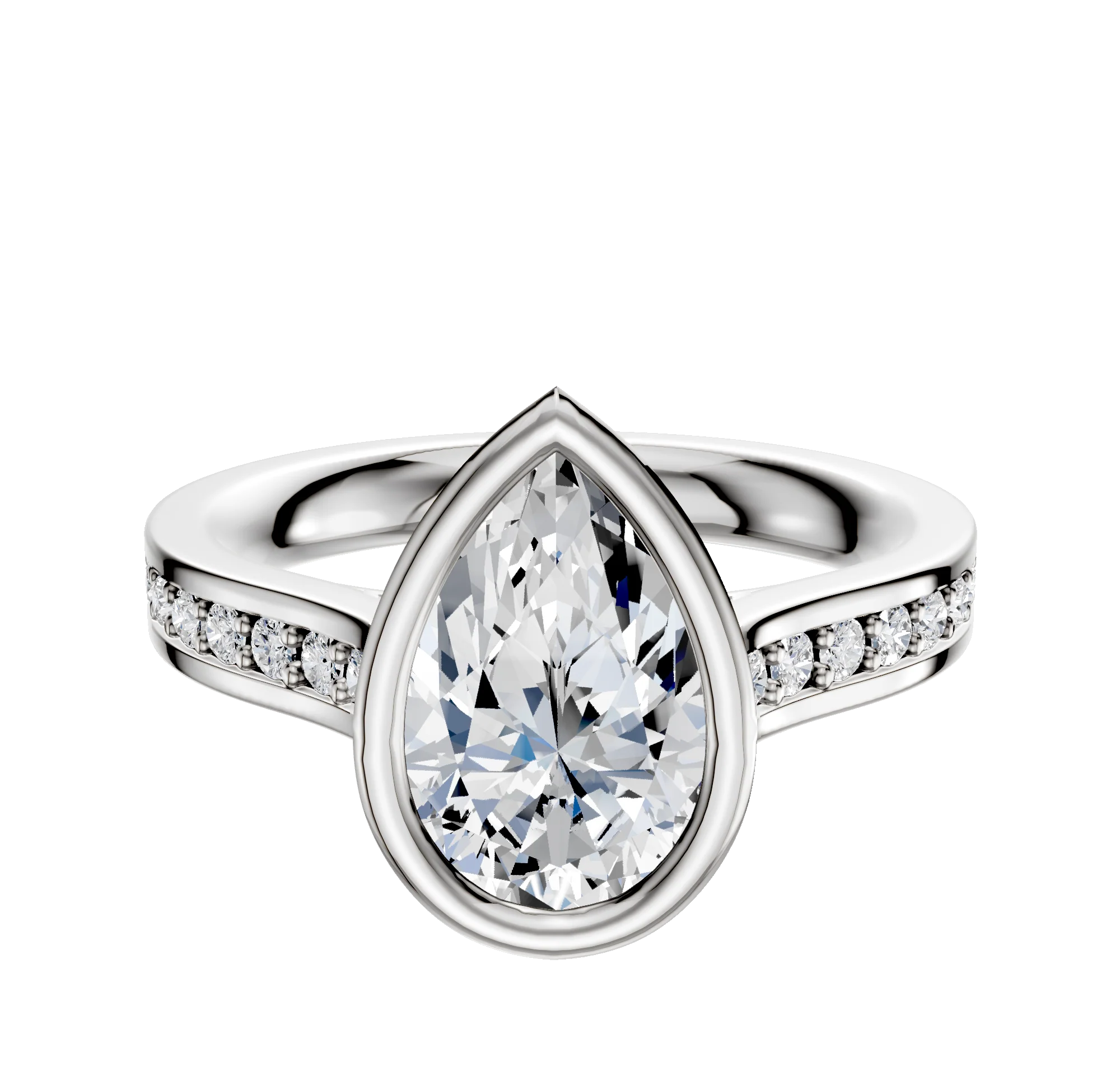 18K White Gold Bezel Full Bezel North/South Cathedral Flat 1-Row-Pave 2.5mm Engagement Ring
