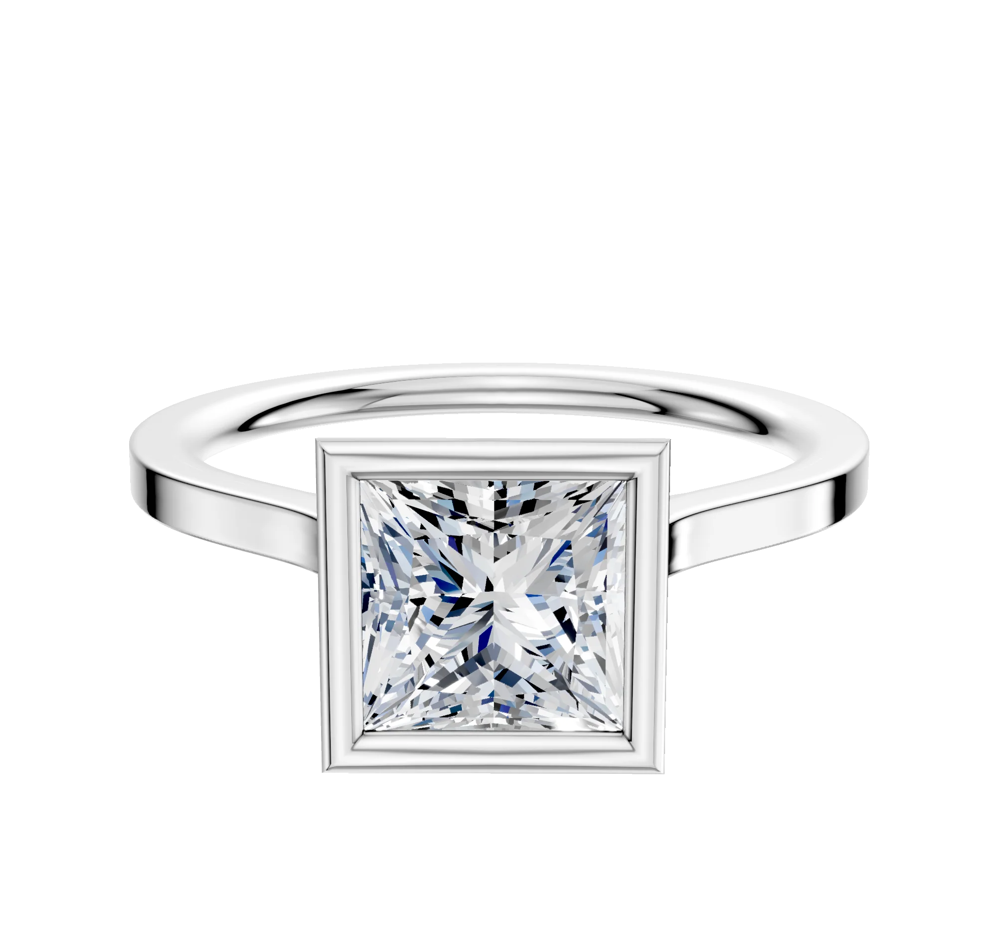 18K White Gold Bezel Full Bezel North/South Cathedral Flat 1.5mm Engagement Ring