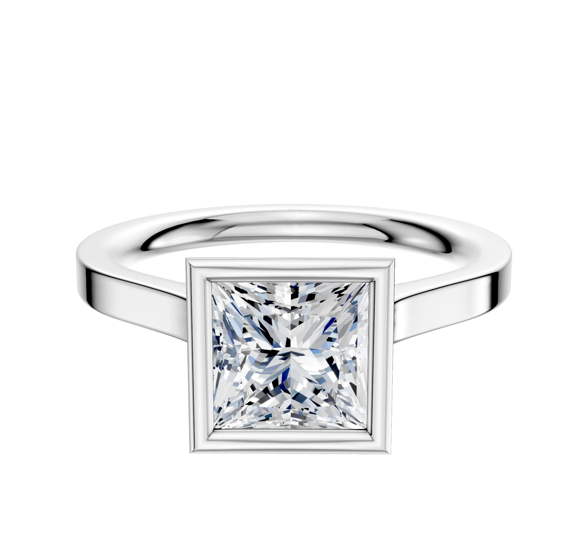 18K White Gold Bezel Full Bezel North/South Cathedral Flat 2.0mm Engagement Ring
