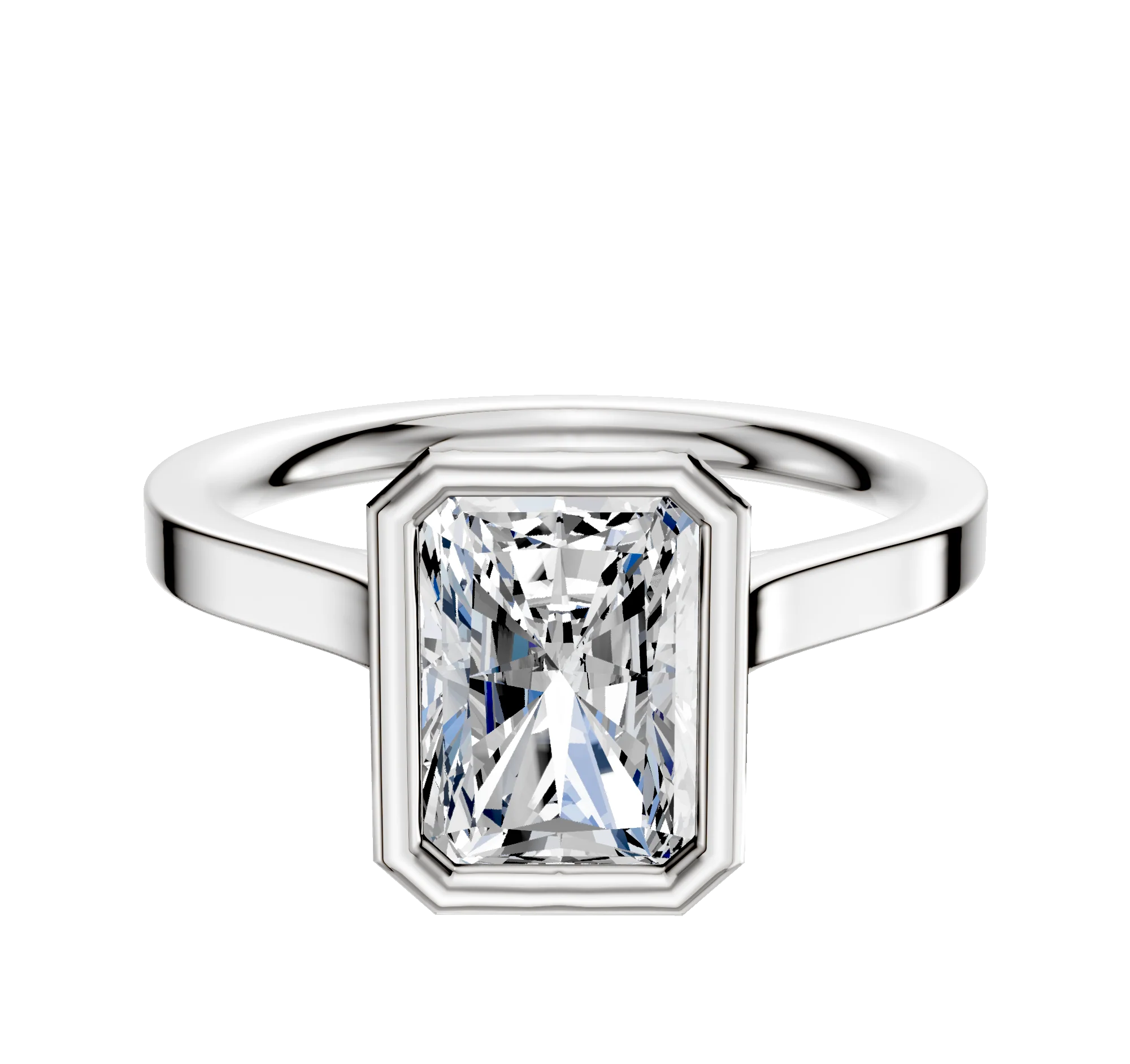 18K White Gold Bezel Full Bezel North/South Cathedral Flat 2.0mm Engagement Ring