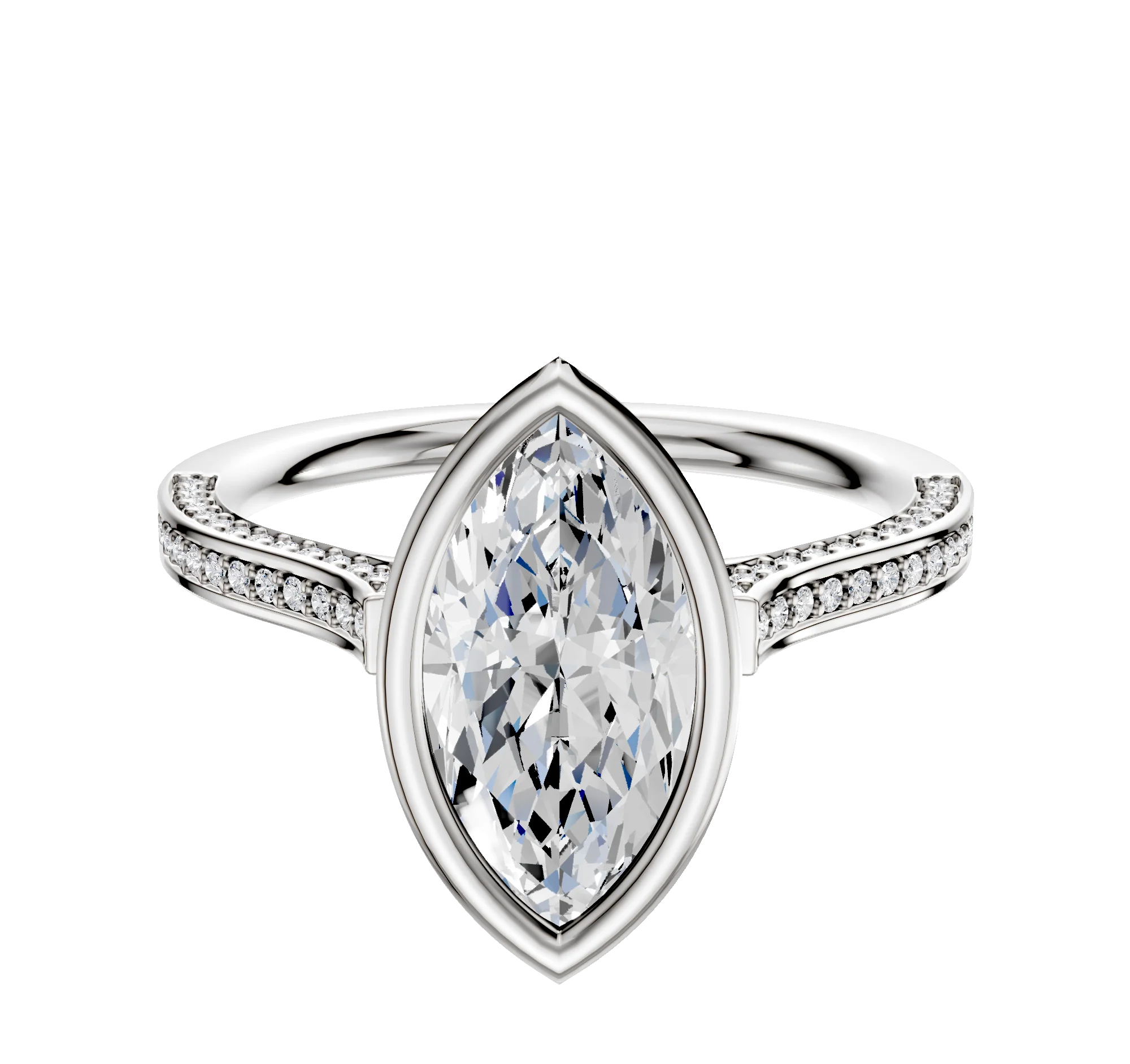 18K White Gold Bezel Full Bezel North/South Cathedral Flat 3-Row-Pave 2.0mm Engagement Ring