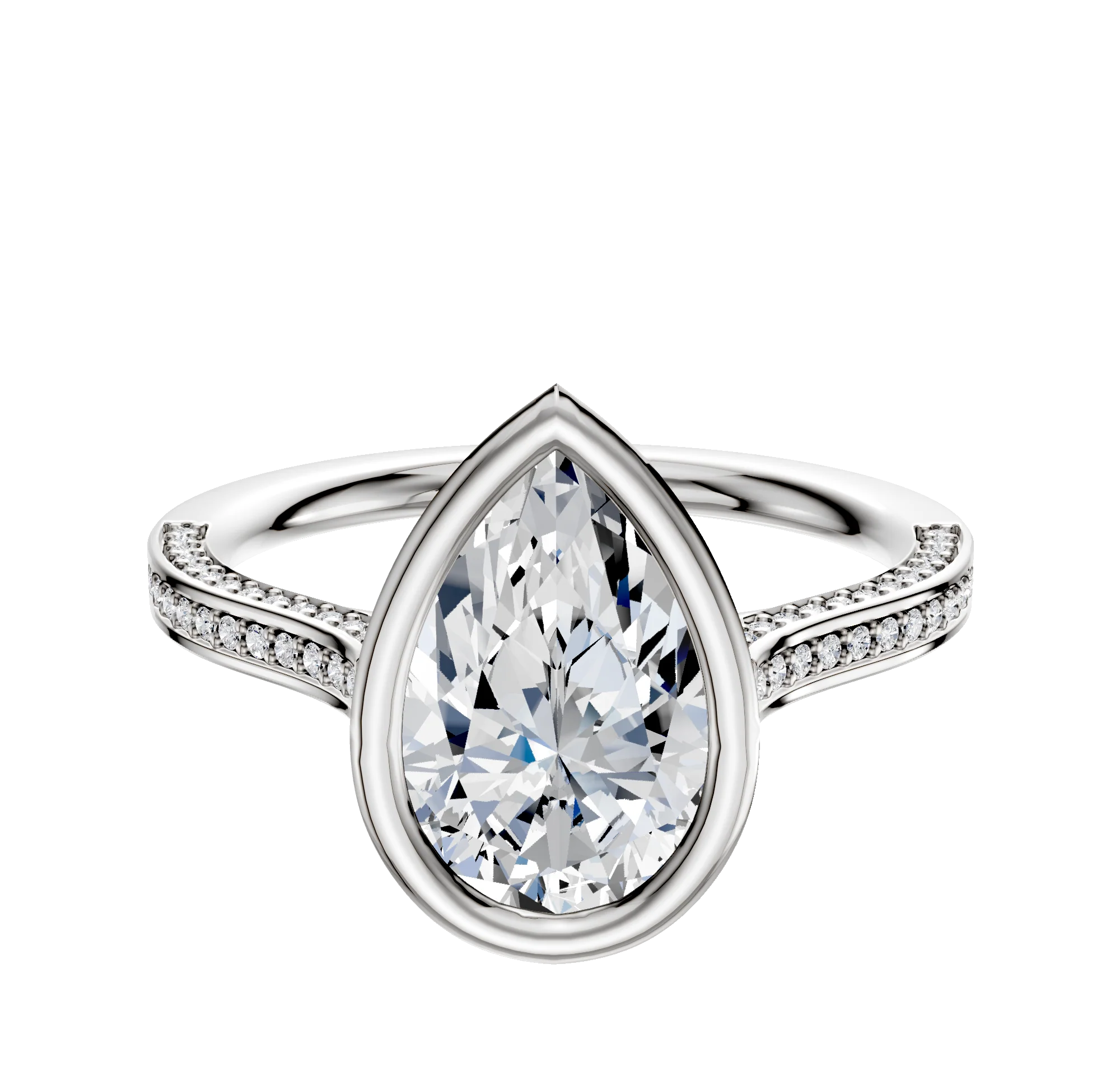 18K White Gold Bezel Full Bezel North/South Cathedral Flat 3-Row-Pave 2.0mm Engagement Ring