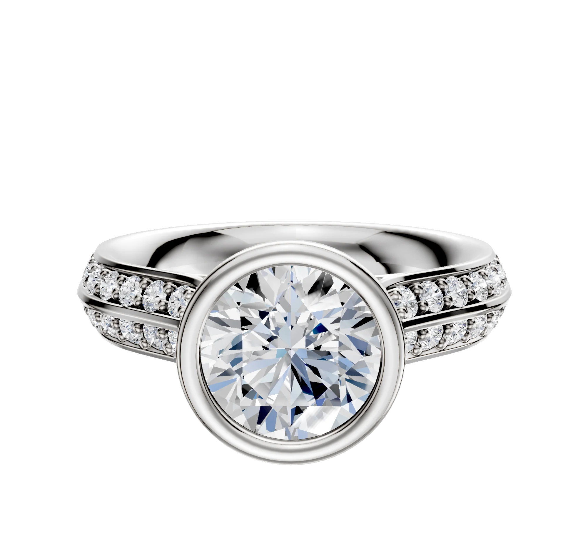 18K White Gold Bezel Full Bezel North/South Cathedral Knife Edge 1-Row-Pave 2.5mm Engagement Ring