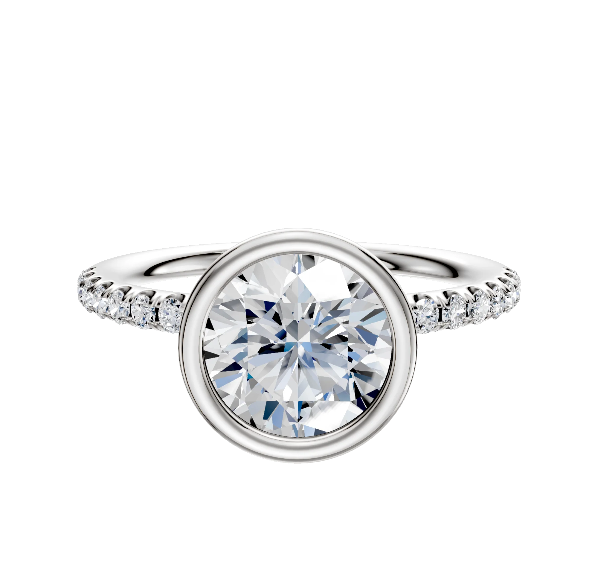 18K White Gold Bezel Full Bezel North/South Classic Dome 1-Row-Pave 2.5mm Engagement Ring