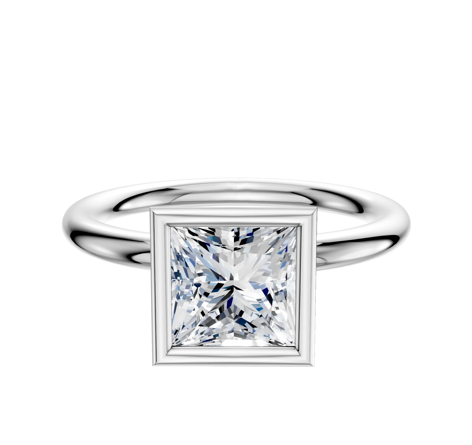 18K White Gold Bezel Full Bezel North/South Classic Dome 2.0mm Engagement Ring