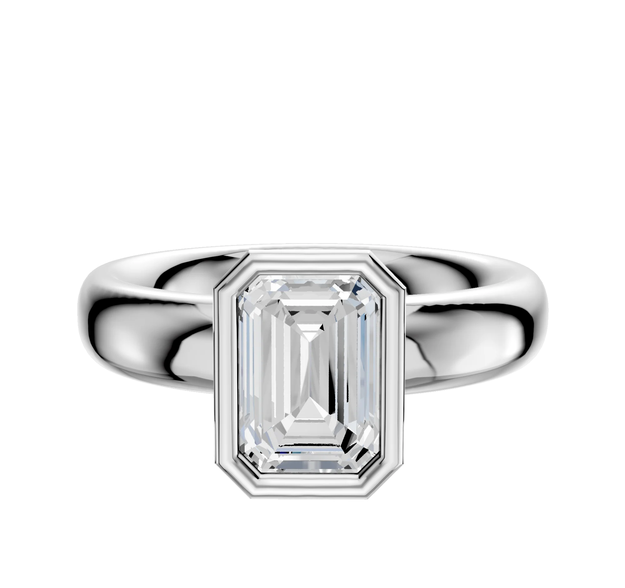 18K White Gold Bezel Full Bezel North/South Classic Dome 4.0mm Engagement Ring