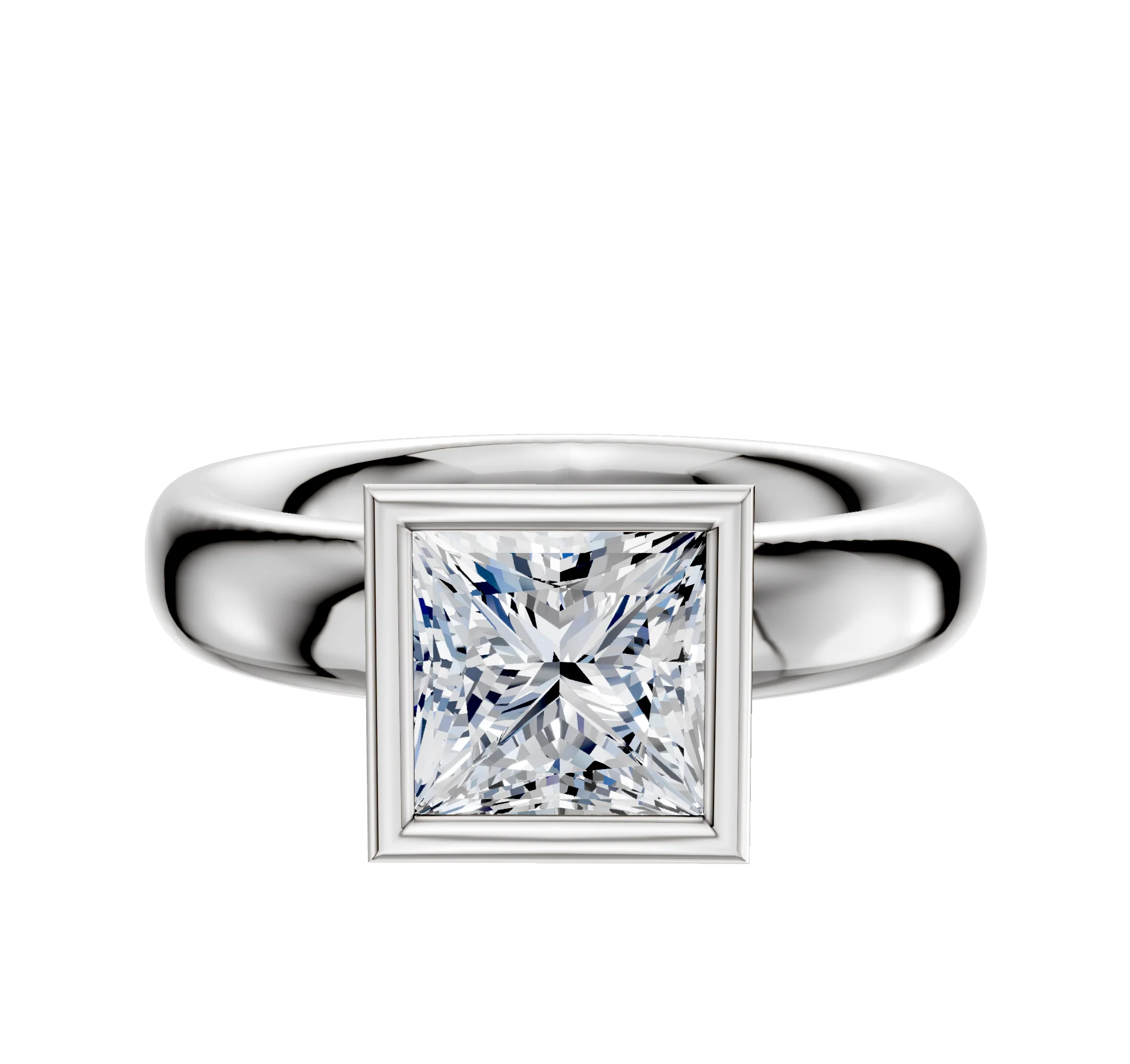 18K White Gold Bezel Full Bezel North/South Classic Dome 4.0mm Engagement Ring