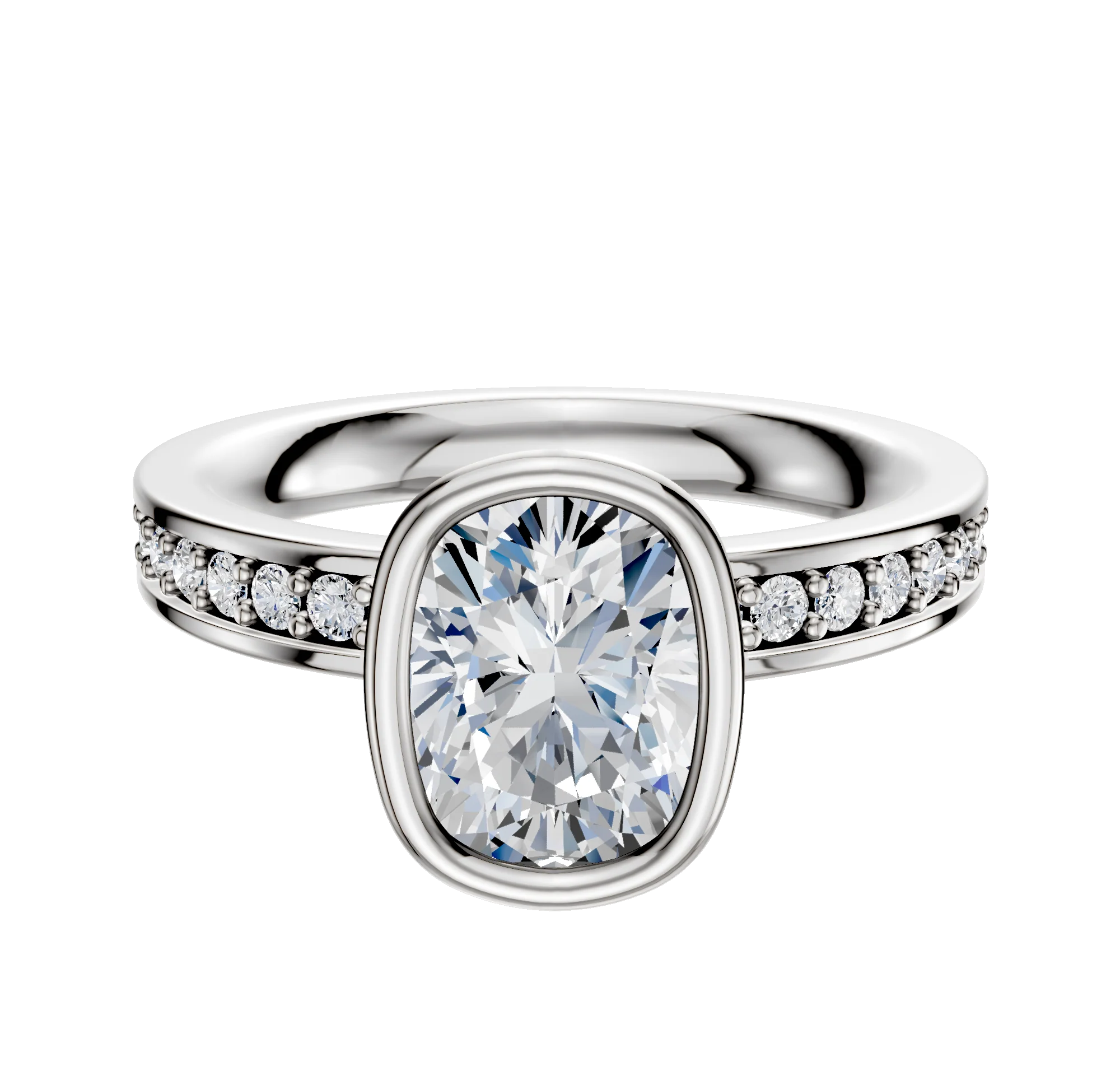 18K White Gold Bezel Full Bezel North/South Classic Flat 1-Row-Pave 2.5mm Engagement Ring