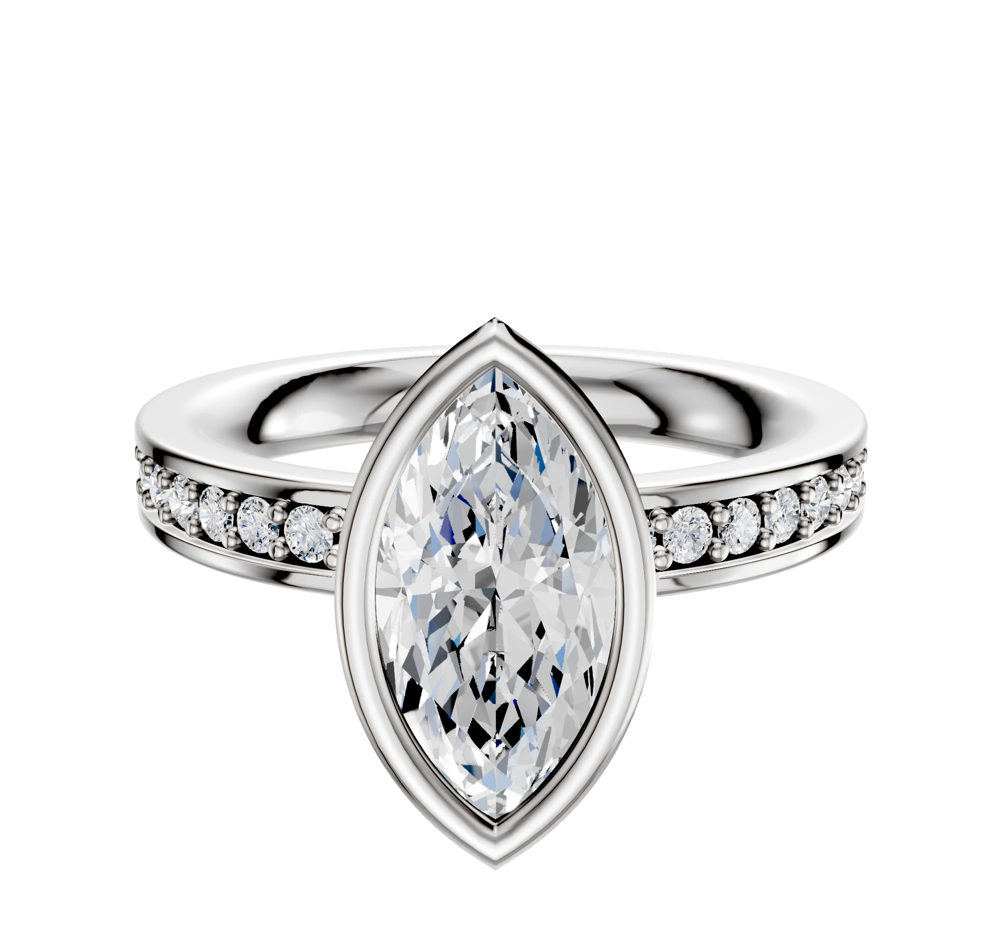 18K White Gold Bezel Full Bezel North/South Classic Flat 1-Row-Pave 2.5mm Engagement Ring