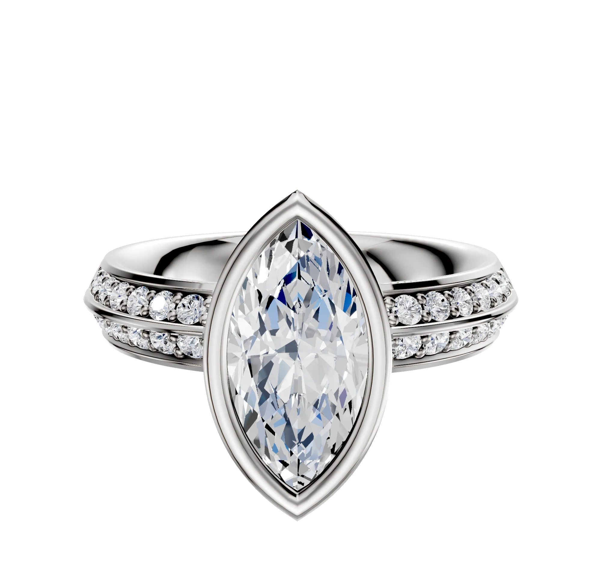 18K White Gold Bezel Full Bezel North/South Classic Knife Edge 1-Row-Pave 2.5mm Engagement Ring