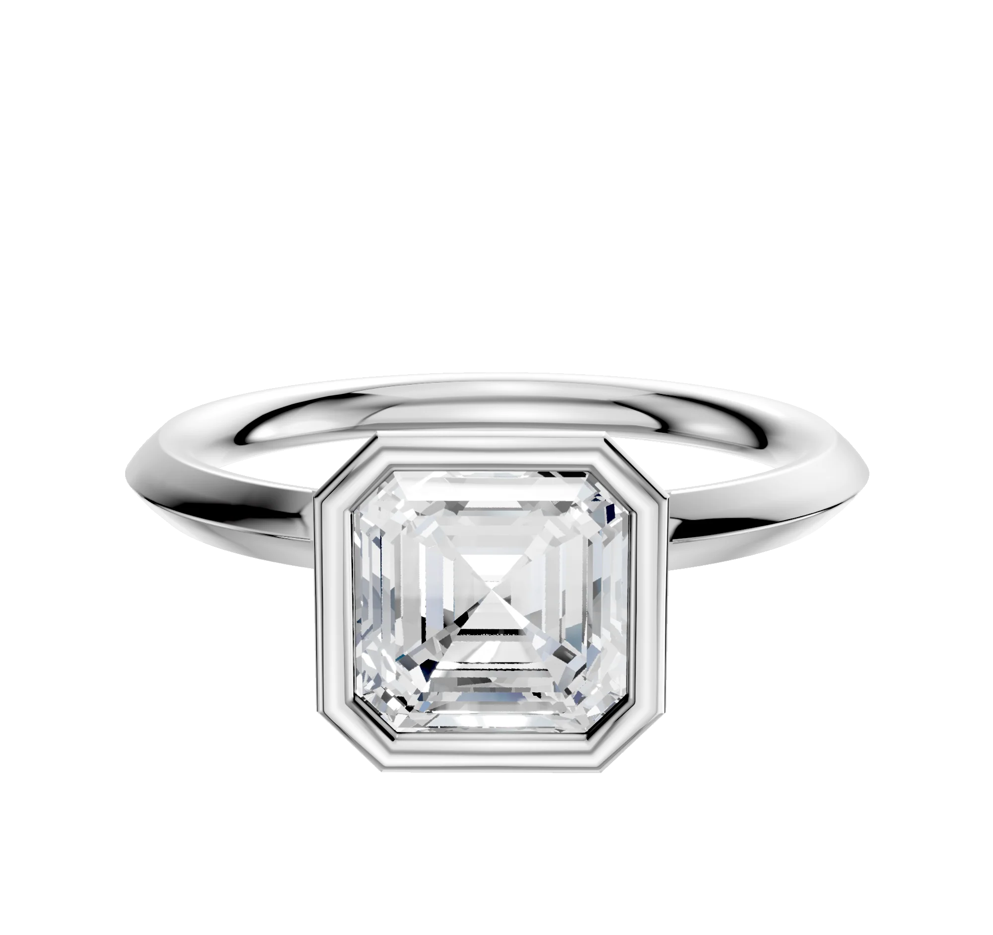 18K White Gold Bezel Full Bezel North/South Classic Knife Edge 2.0mm Engagement Ring