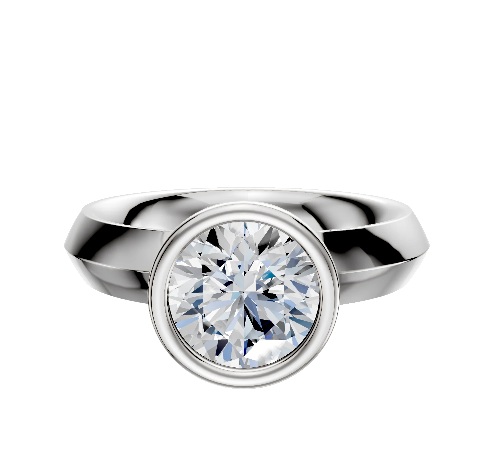 18K White Gold Bezel Full Bezel North/South Classic Knife Edge 4.0mm Engagement Ring