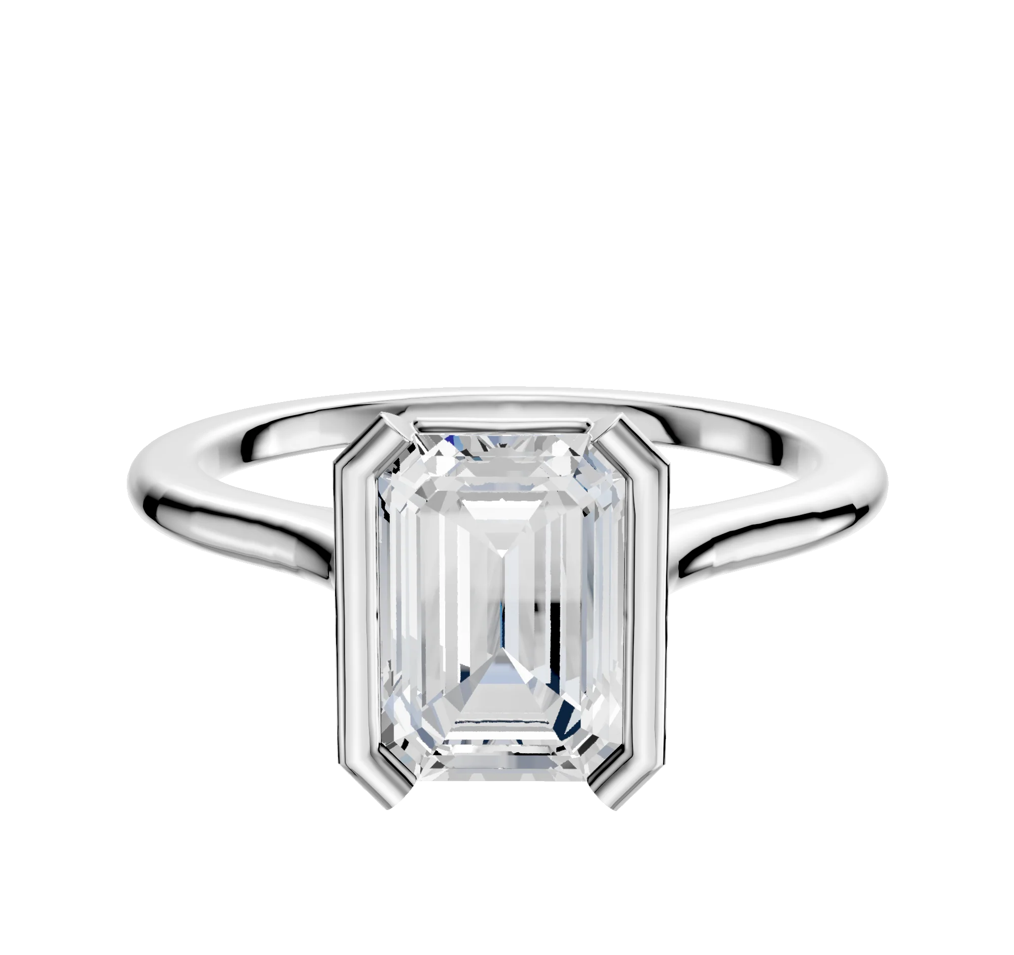 18K White Gold Bezel Half Bezel North/South Cathedral Dome 1.5mm Engagement Ring