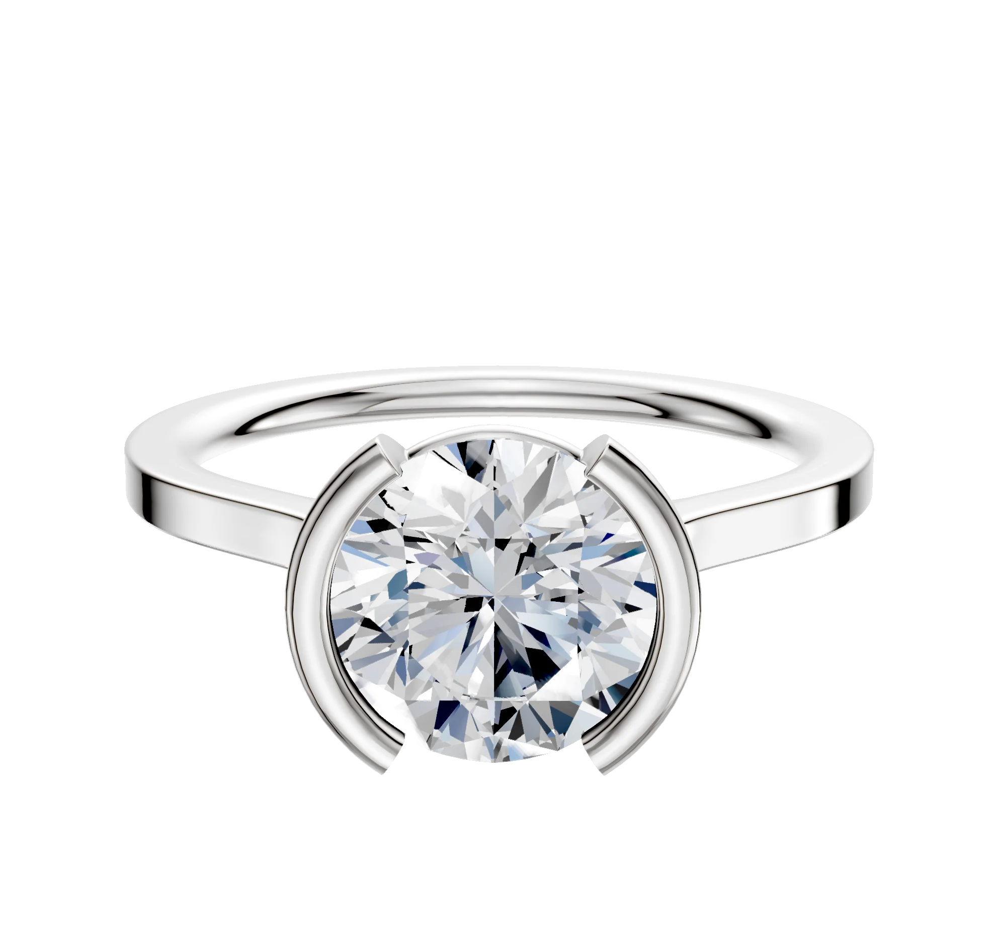 18K White Gold Bezel Half Bezel North/South Cathedral Flat 1.5mm Engagement Ring