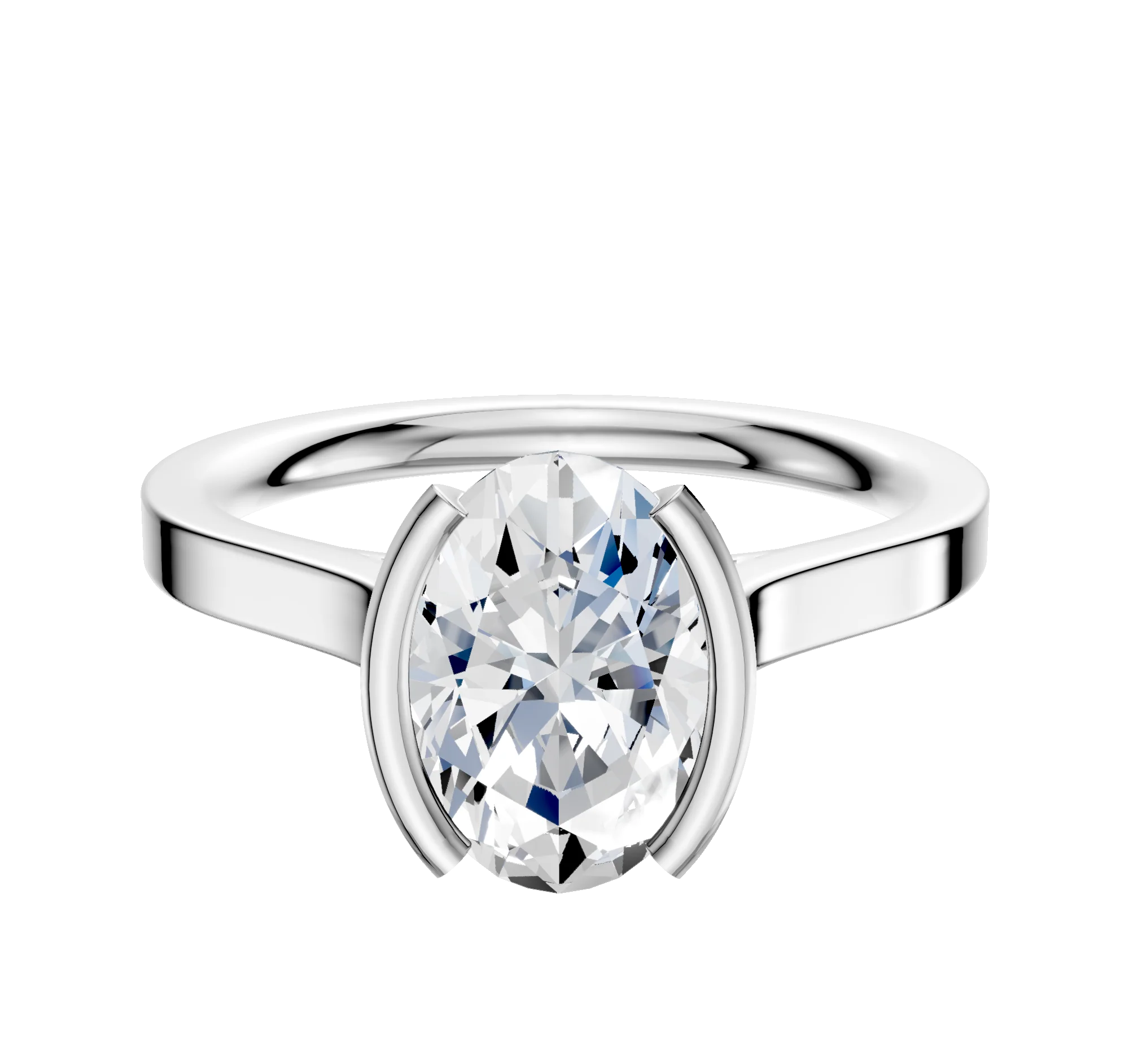 18K White Gold Bezel Half Bezel North/South Cathedral Flat 2.0mm Engagement Ring