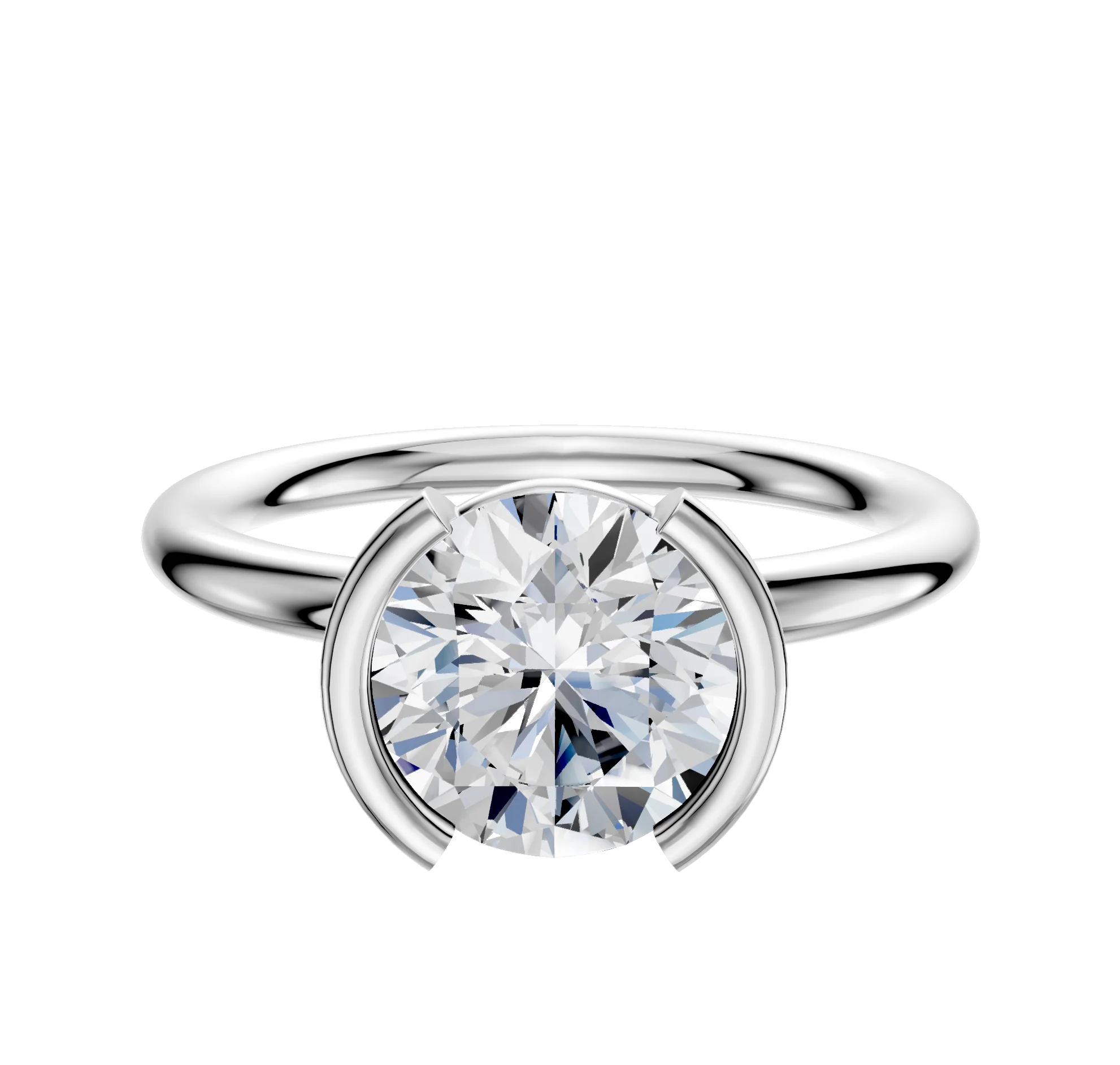 18K White Gold Bezel Half Bezel North/South Classic Dome 2.0mm Engagement Ring