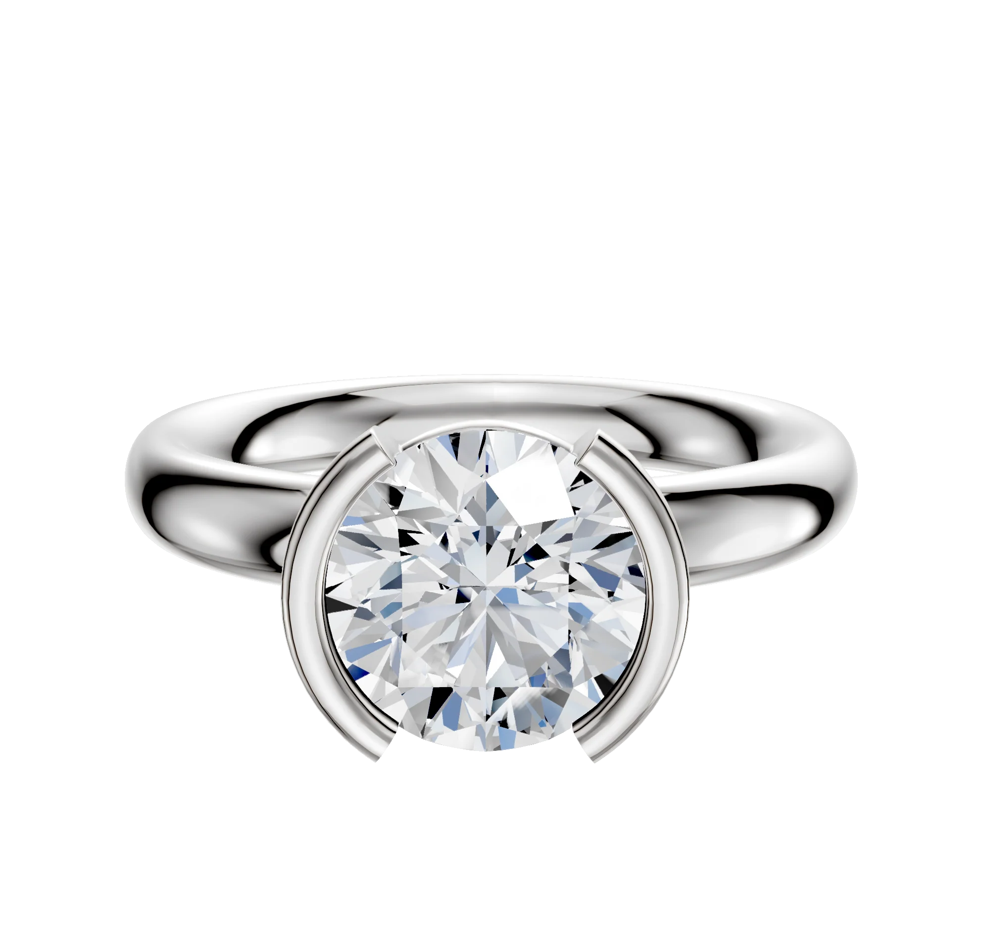 18K White Gold Bezel Half Bezel North/South Classic Dome 3.0mm Engagement Ring