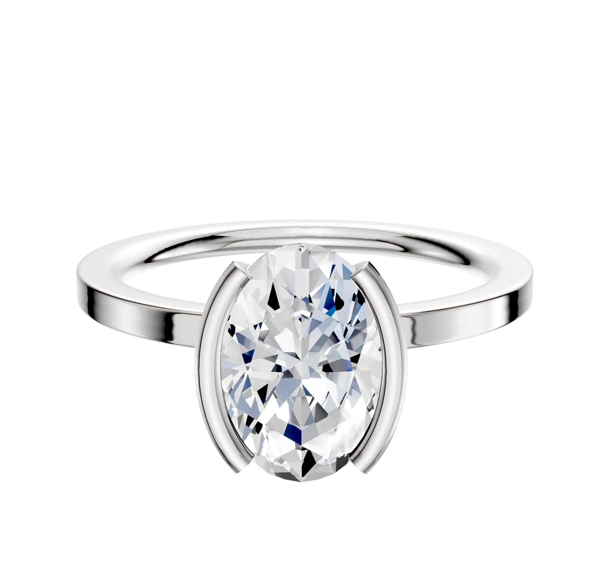 18K White Gold Bezel Half Bezel North/South Classic Flat 1.5mm Engagement Ring
