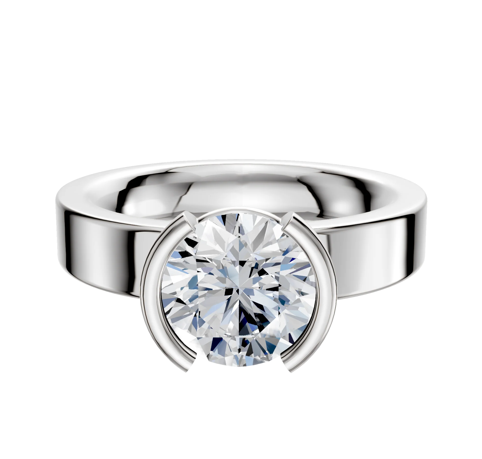 18K White Gold Bezel Half Bezel North/South Classic Flat 4.0mm Engagement Ring