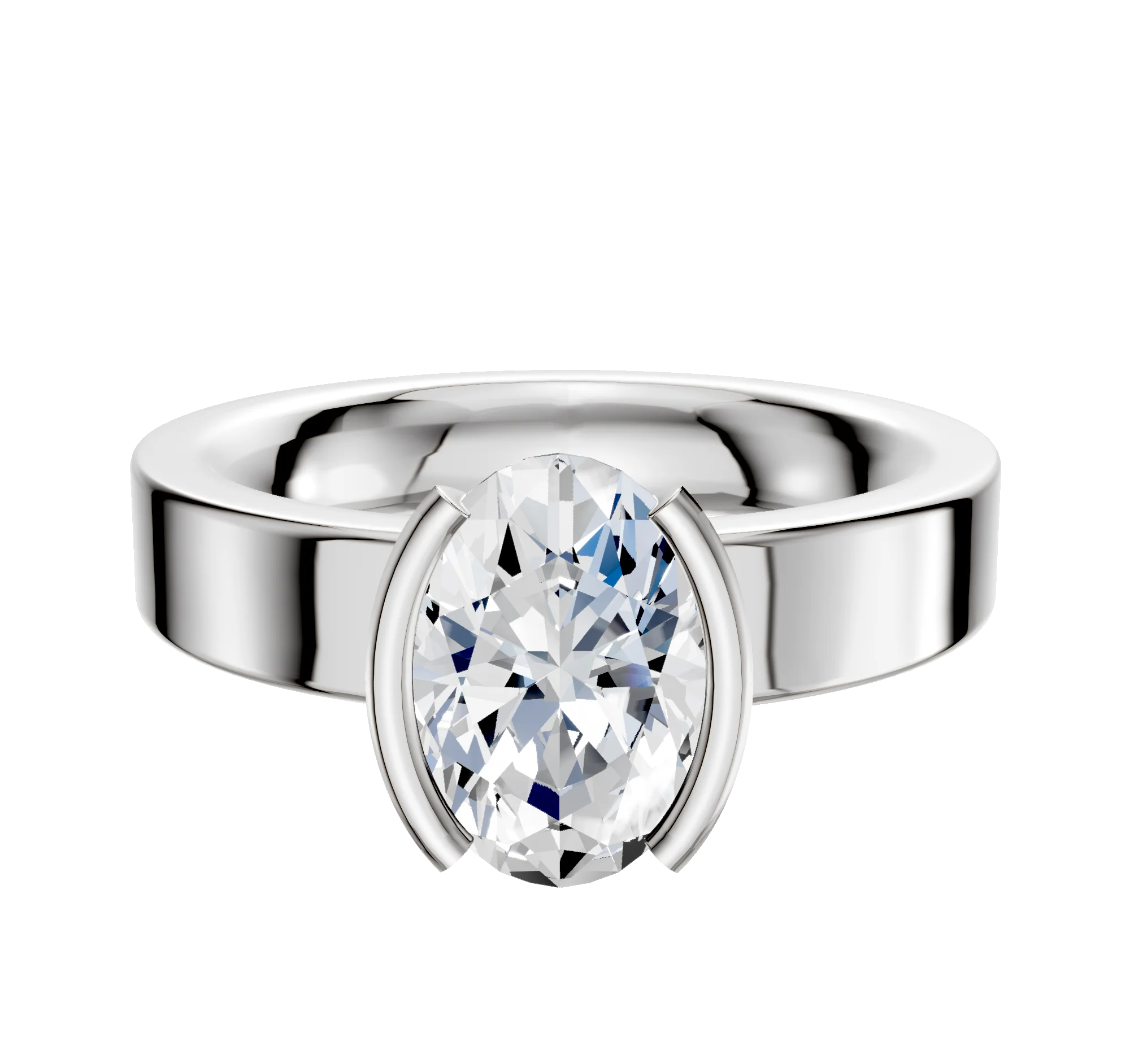 18K White Gold Bezel Half Bezel North/South Classic Flat 4.0mm Engagement Ring