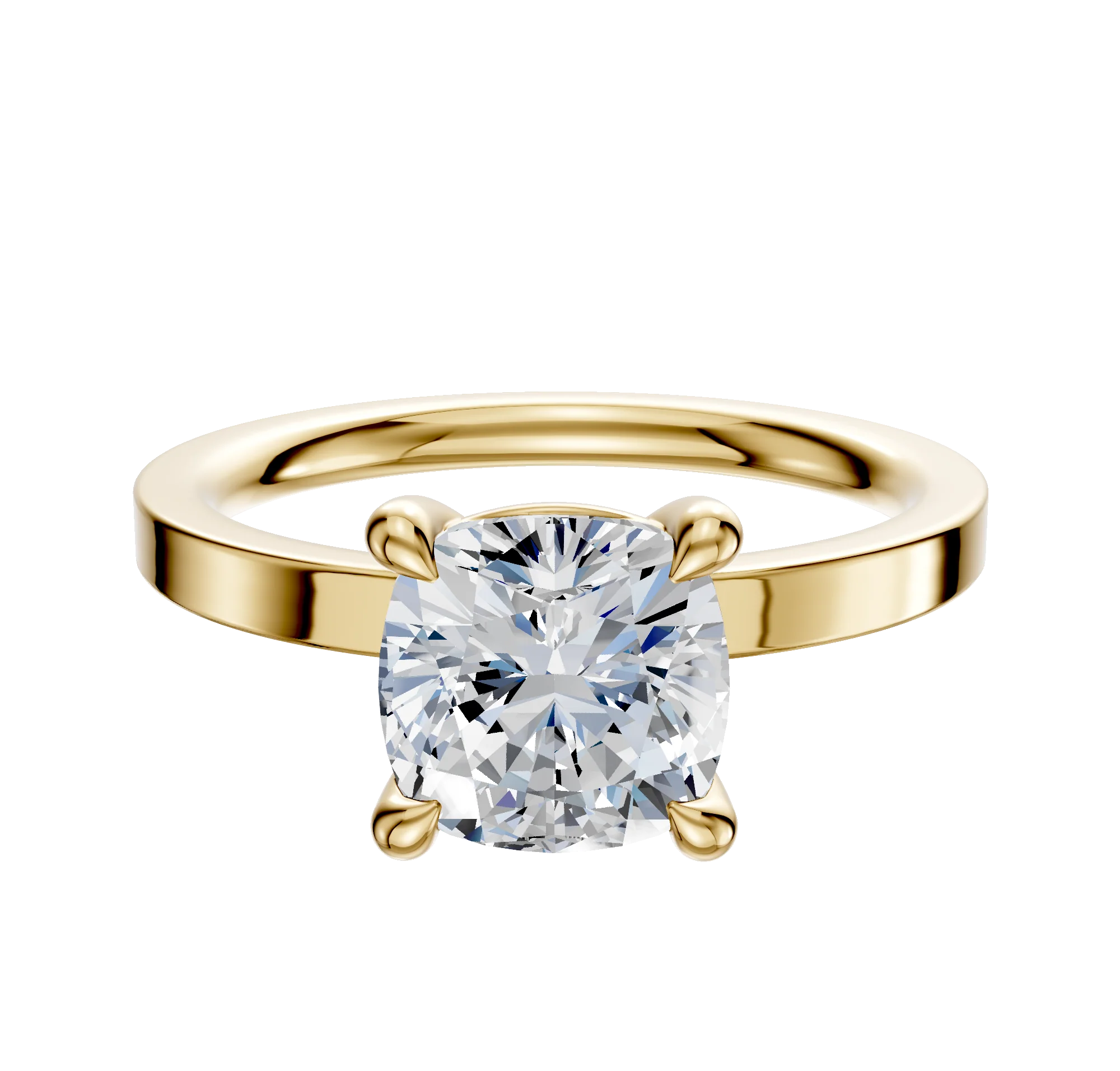 18K Yellow Gold 4 Prong Basket Classic Flat 2.0mm Engagement Ring