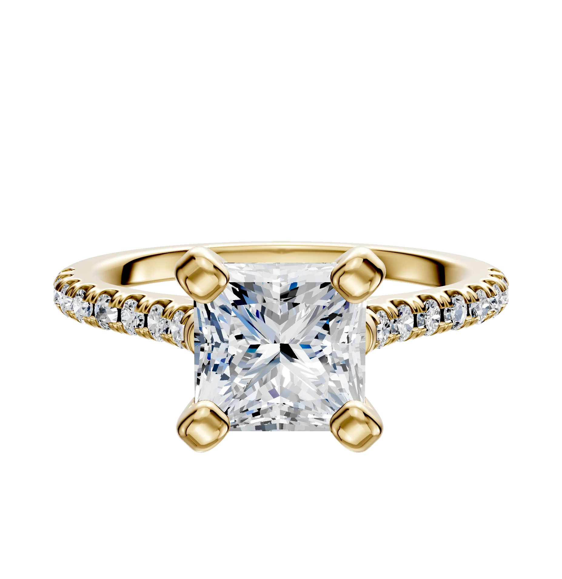 18K Yellow Gold 4 Prong Cathedral Dome 1-Row-Pave 2.5mm Engagement Ring