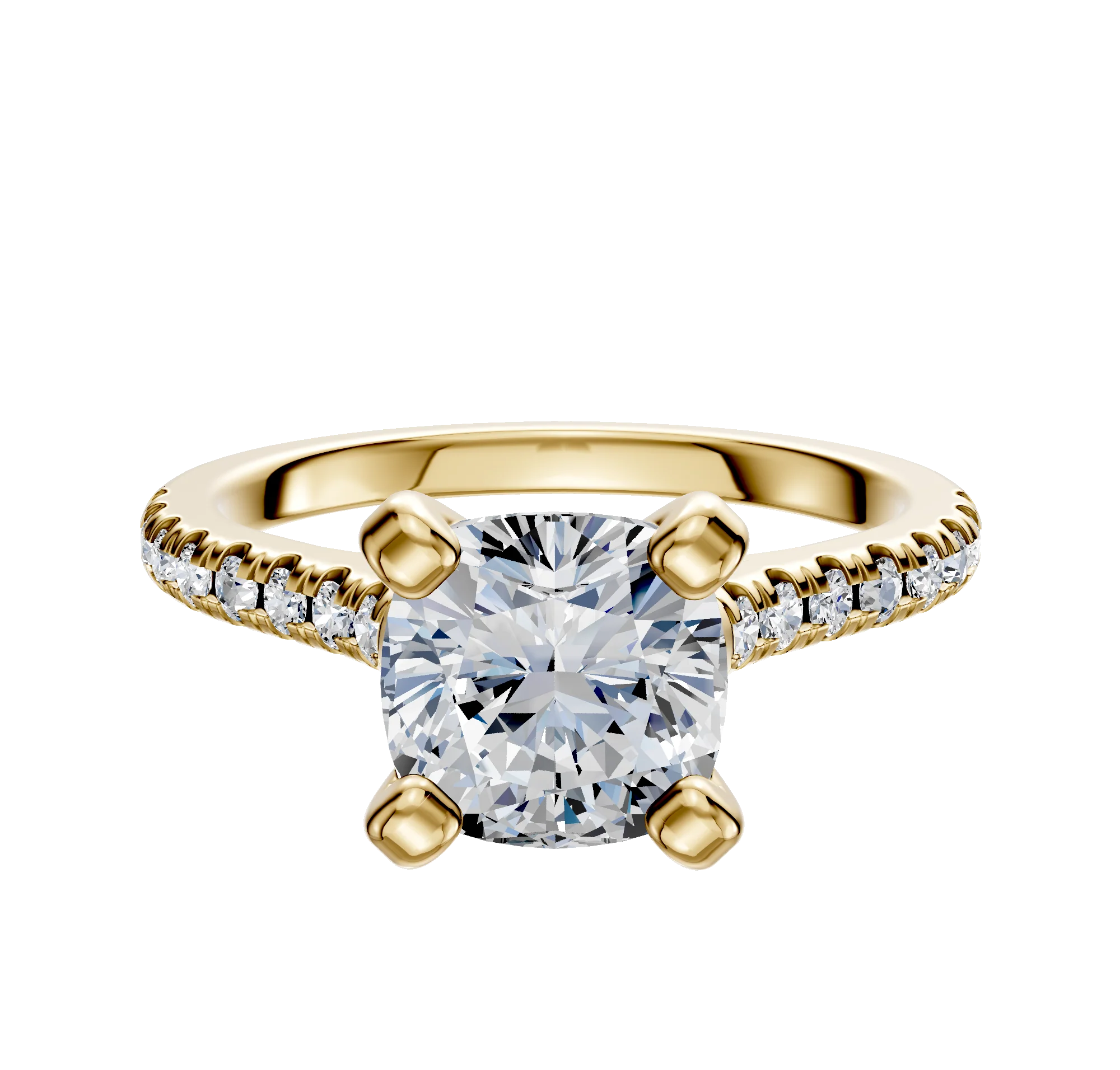 18K Yellow Gold 4 Prong Cathedral Dome 1-Row-Pave 2.5mm Engagement Ring