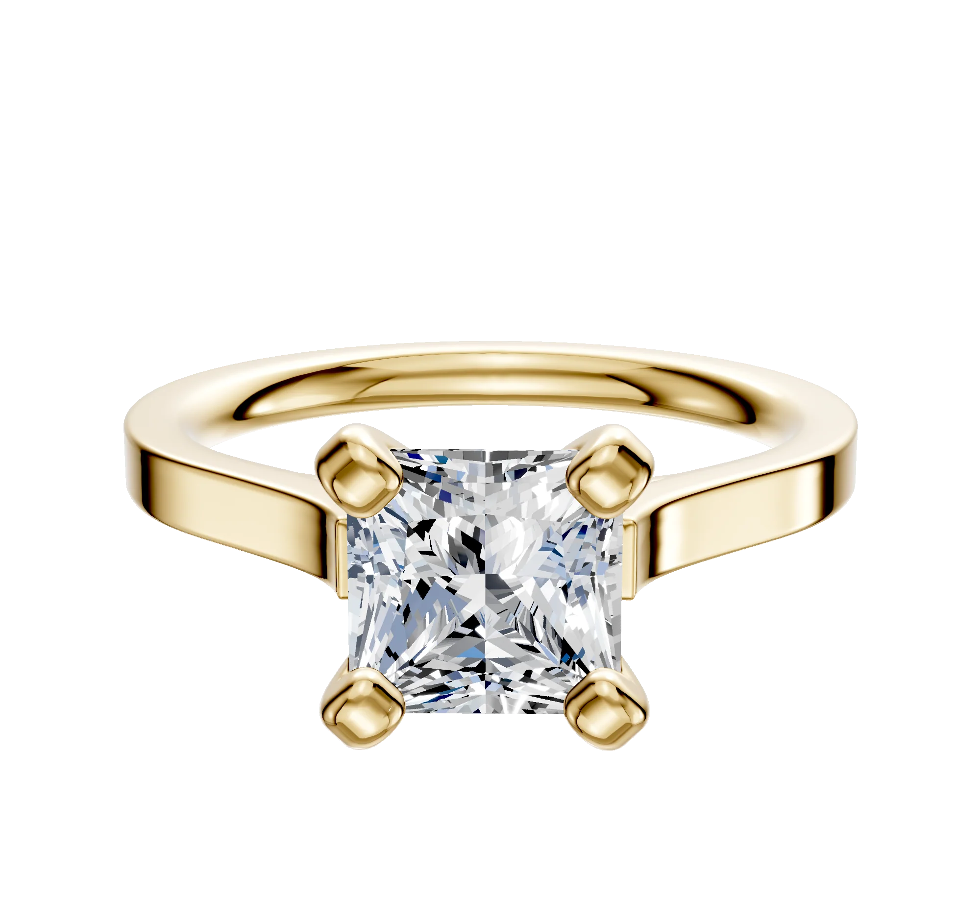 18K Yellow Gold 4 Prong Cathedral Flat 2.0mm Engagement Ring