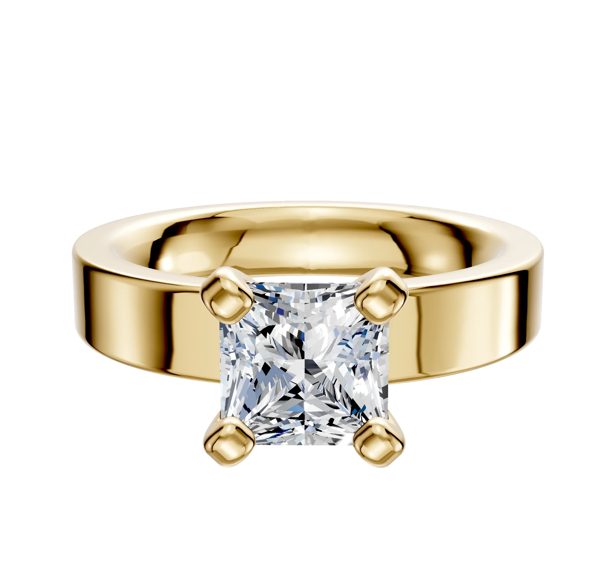 18K Yellow Gold 4 Prong Classic Flat 4.0mm Engagement Ring