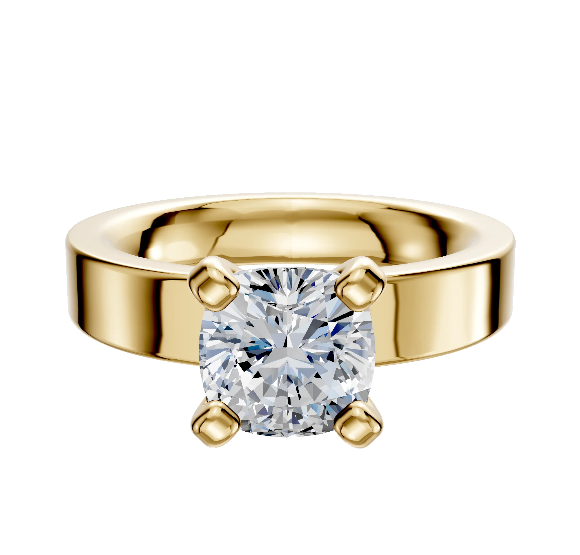 18K Yellow Gold 4 Prong Classic Flat 4.0mm Engagement Ring