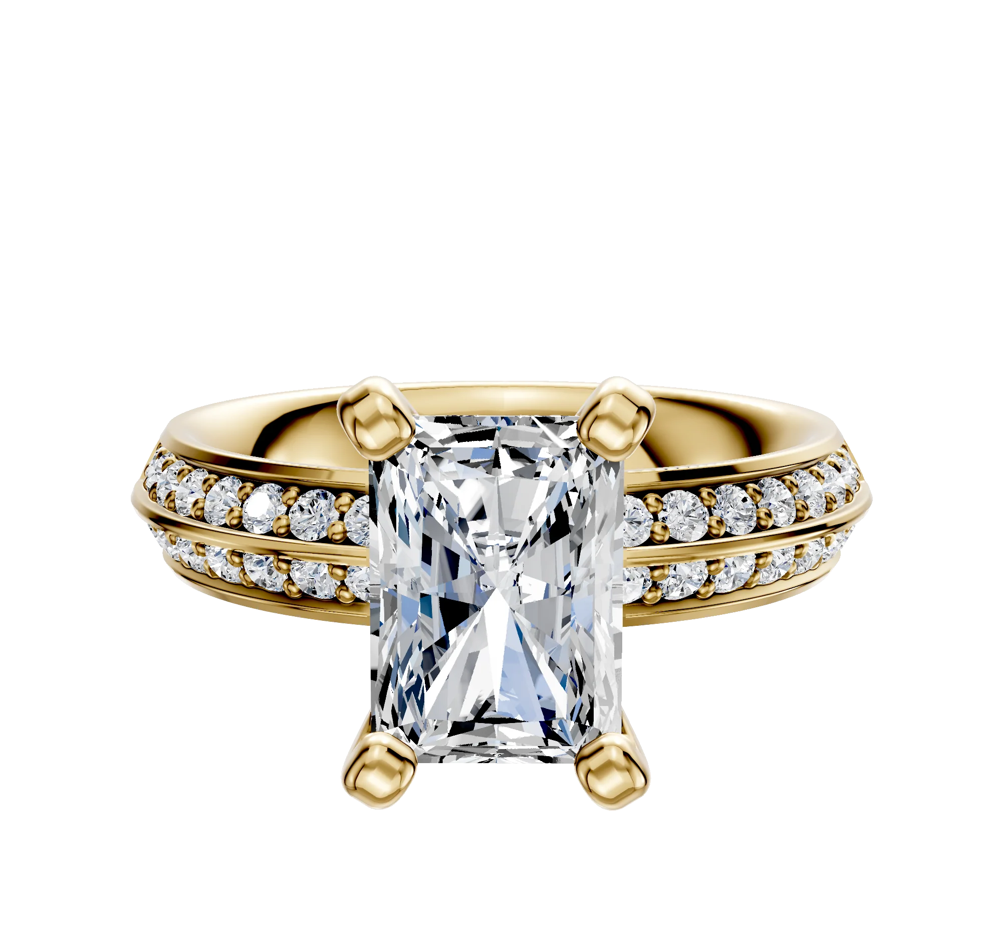 18K Yellow Gold 4 Prong Classic Knife Edge 1-Row-Pave 2.5mm Engagement Ring