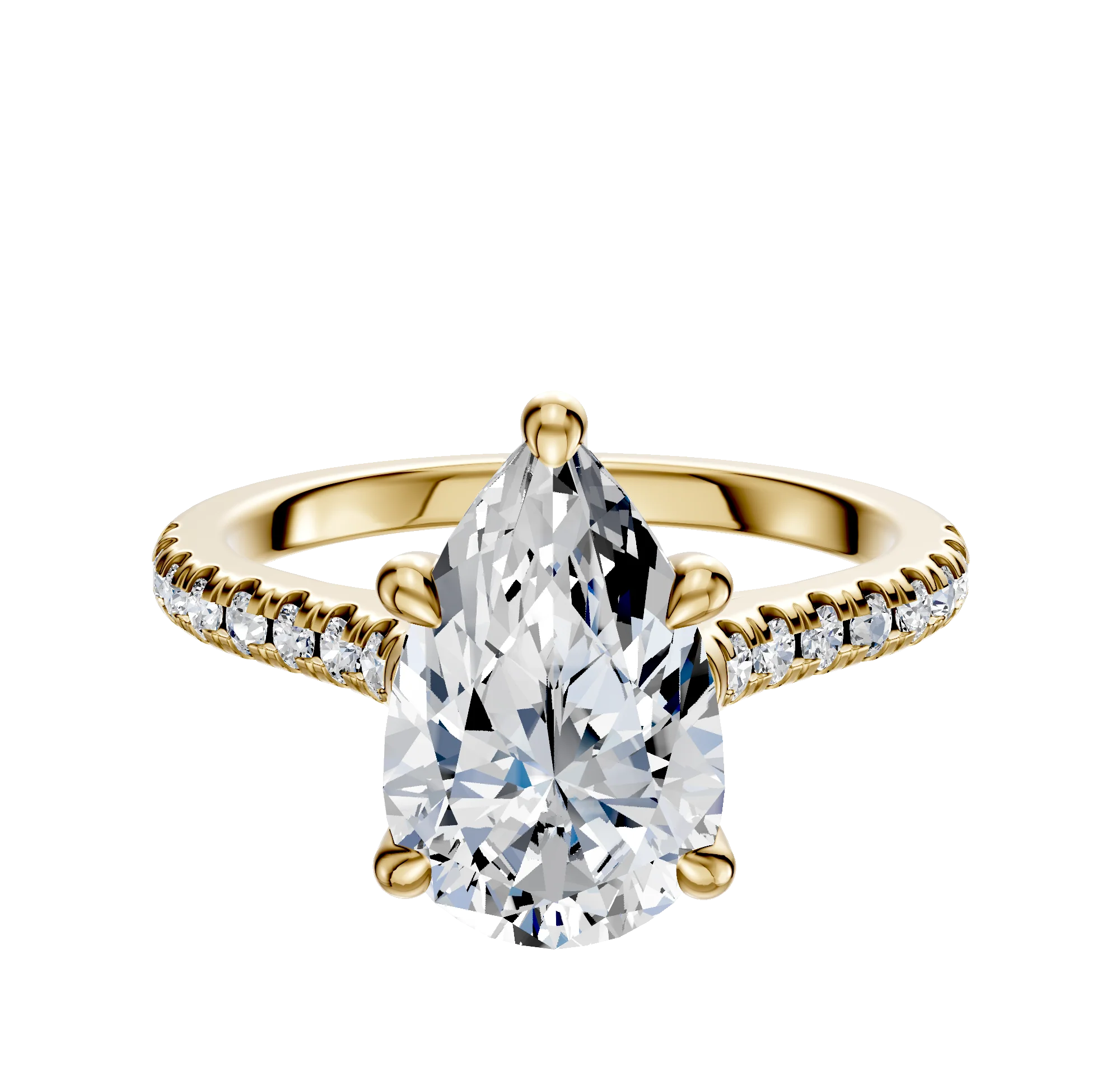 18K Yellow Gold 4 Prong Hidden Halo Cathedral Dome 1-Row-Pave 2.5mm Engagement Ring