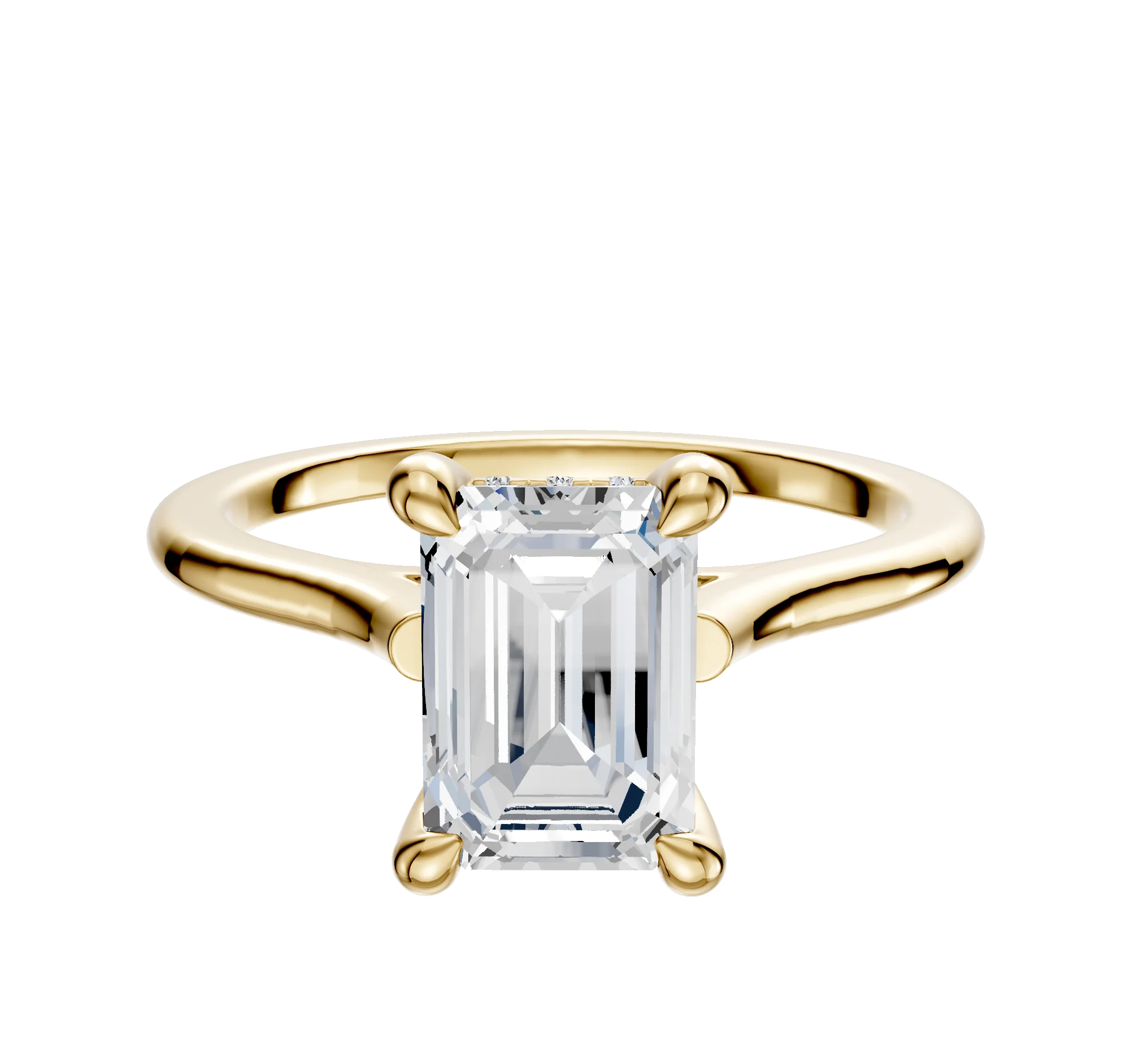 18K Yellow Gold 4 Prong Hidden Halo Cathedral Dome 1.5mm Engagement Ring