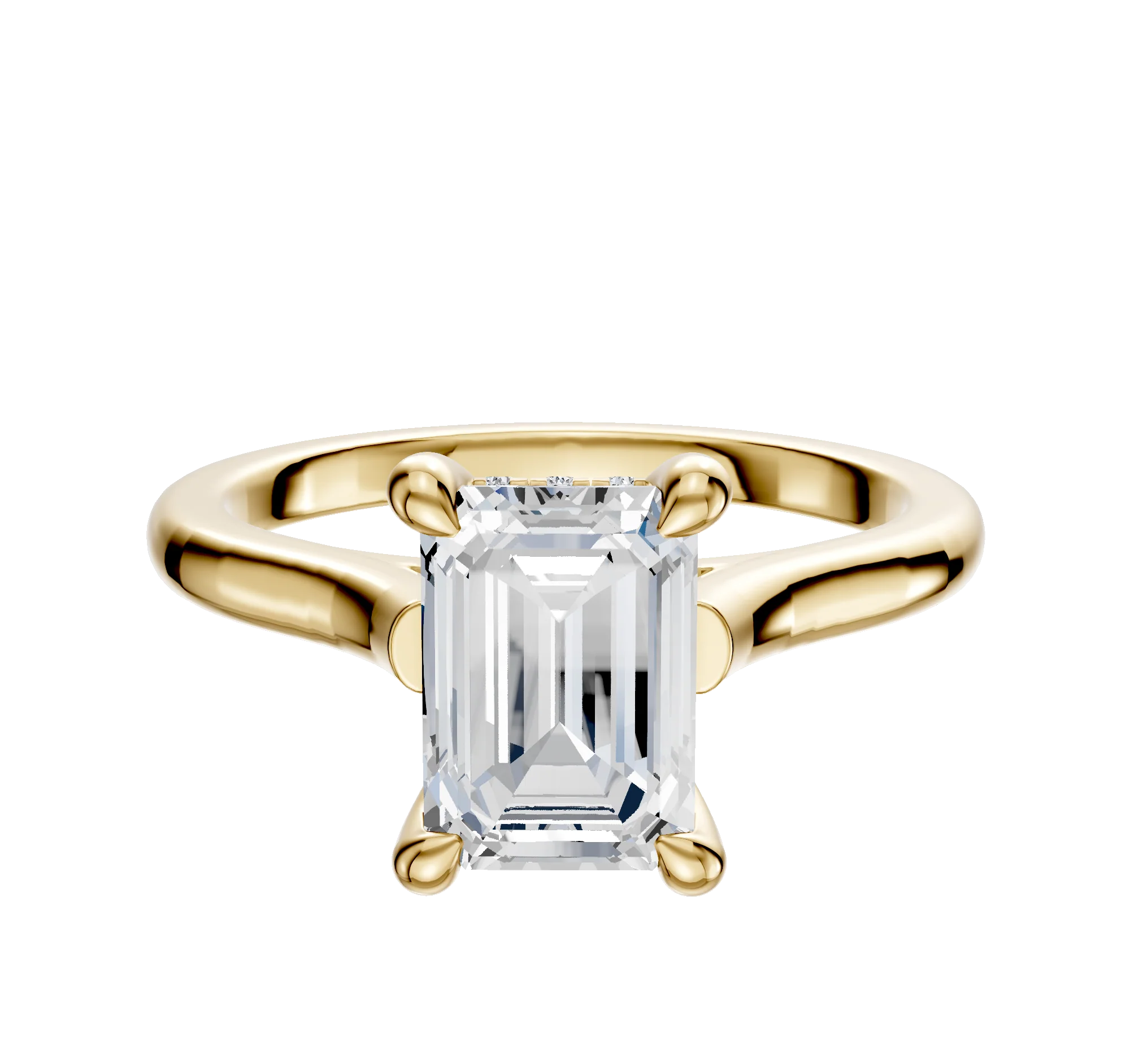 18K Yellow Gold 4 Prong Hidden Halo Cathedral Dome 2.0mm Engagement Ring